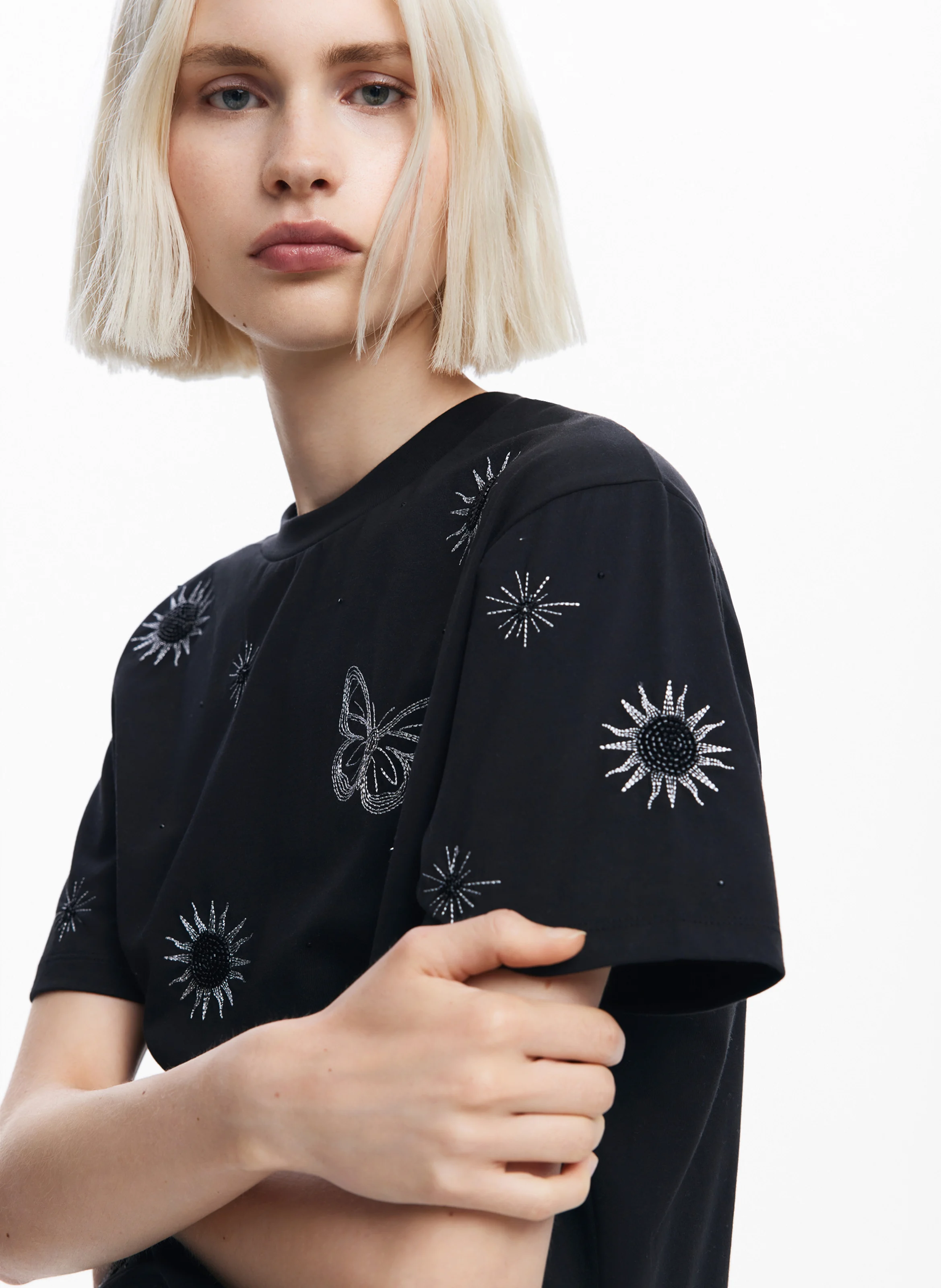 Tee-shirt col rond en coton | Noir