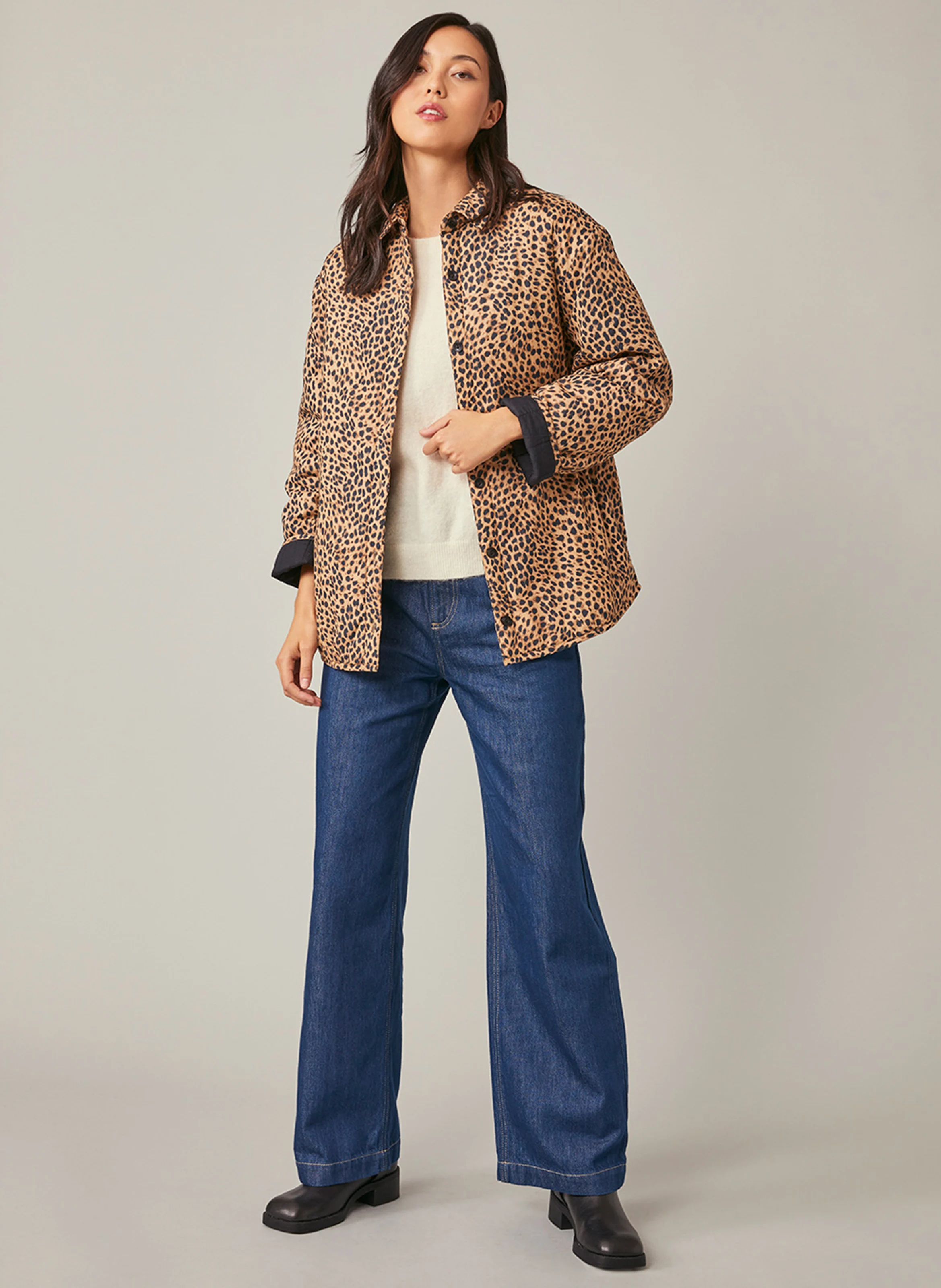 FABRICIA - Veste col classique en coton imprimé | Marron