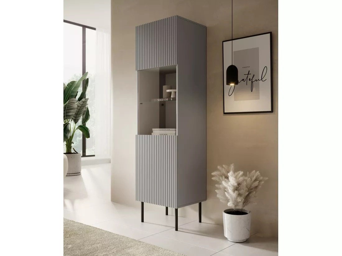 Vitrine gris clair avec pieds noirs en métal Gatsby