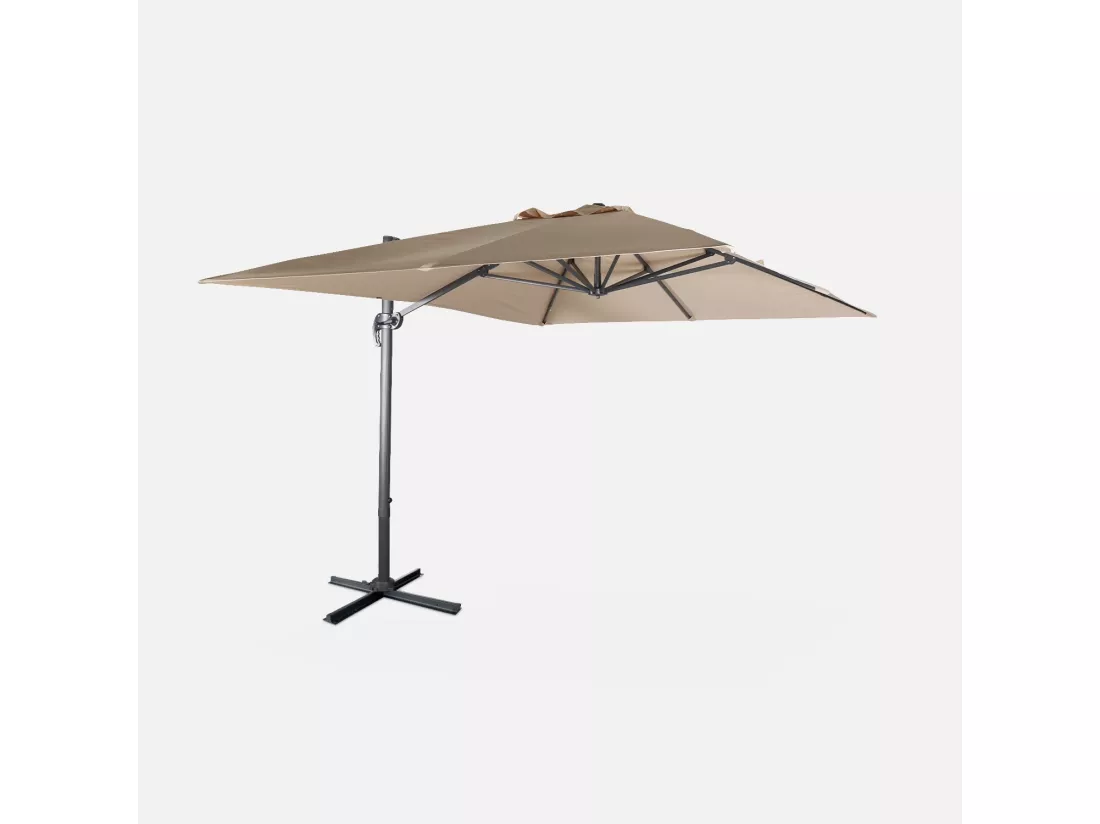 Parasol déporté rectangulaire 3x4m - Wimereux- Beige - Parasol excentré inclinable et rotatif à 360°.