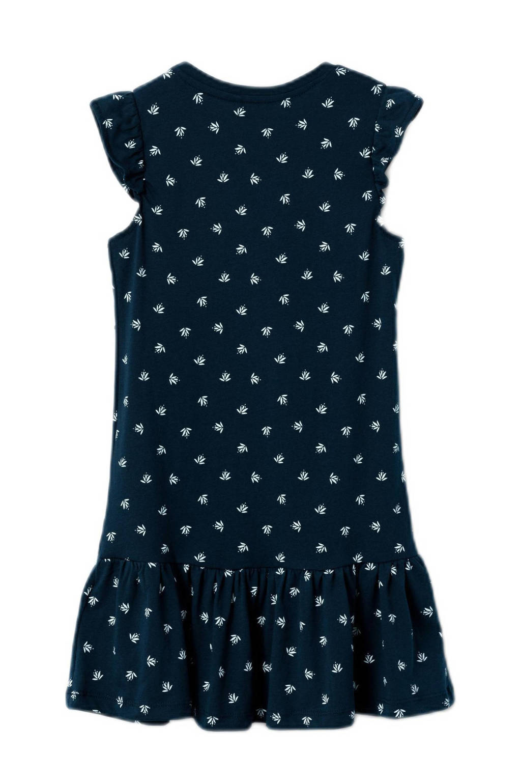 NAME IT A-lijn jurk NKFVIDA met all over print en volant donkerblauw/wit