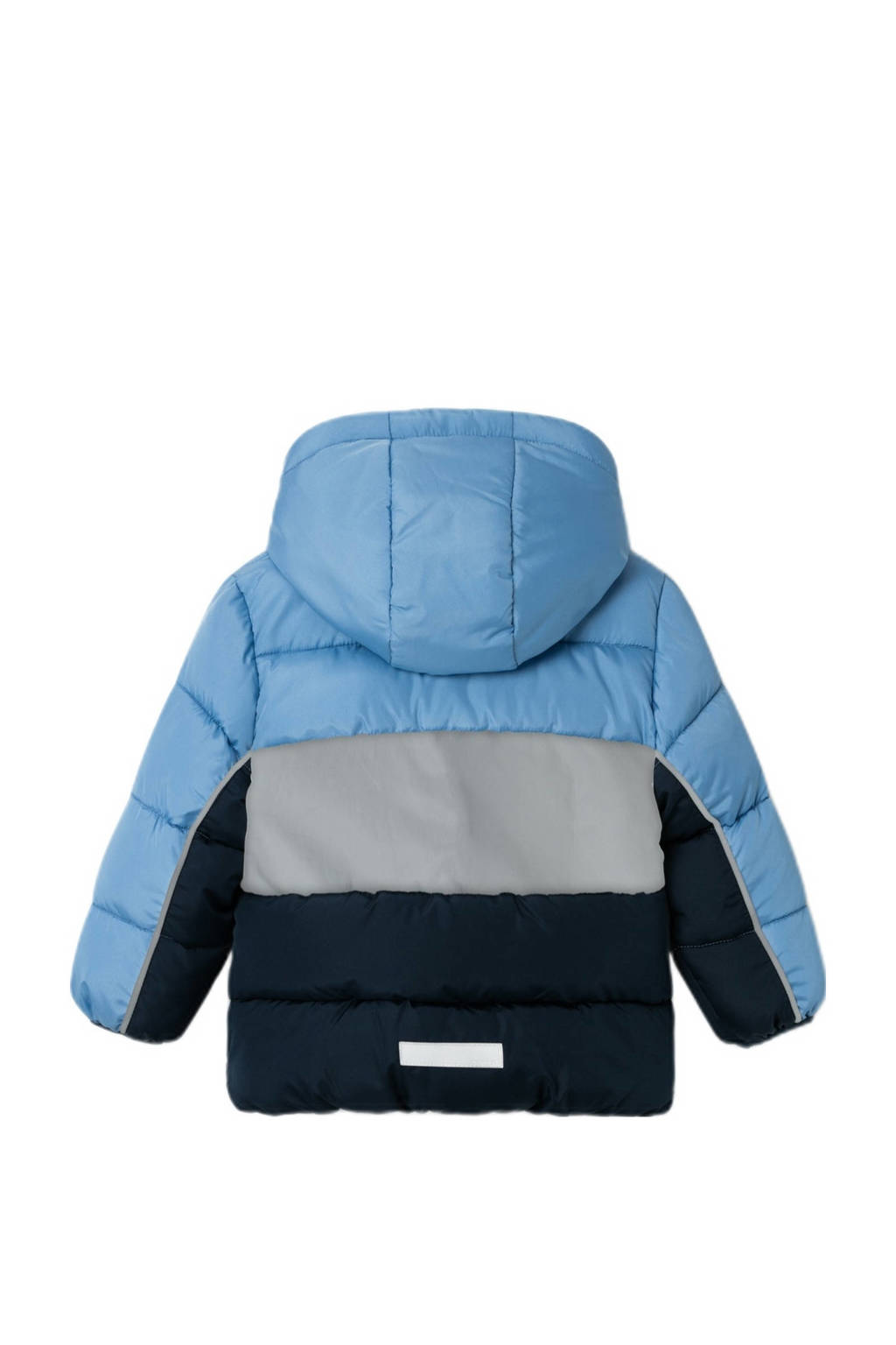 NAME IT gewatteerde winterjas NMMMAY donkerblauw/grijs/lichtblauw