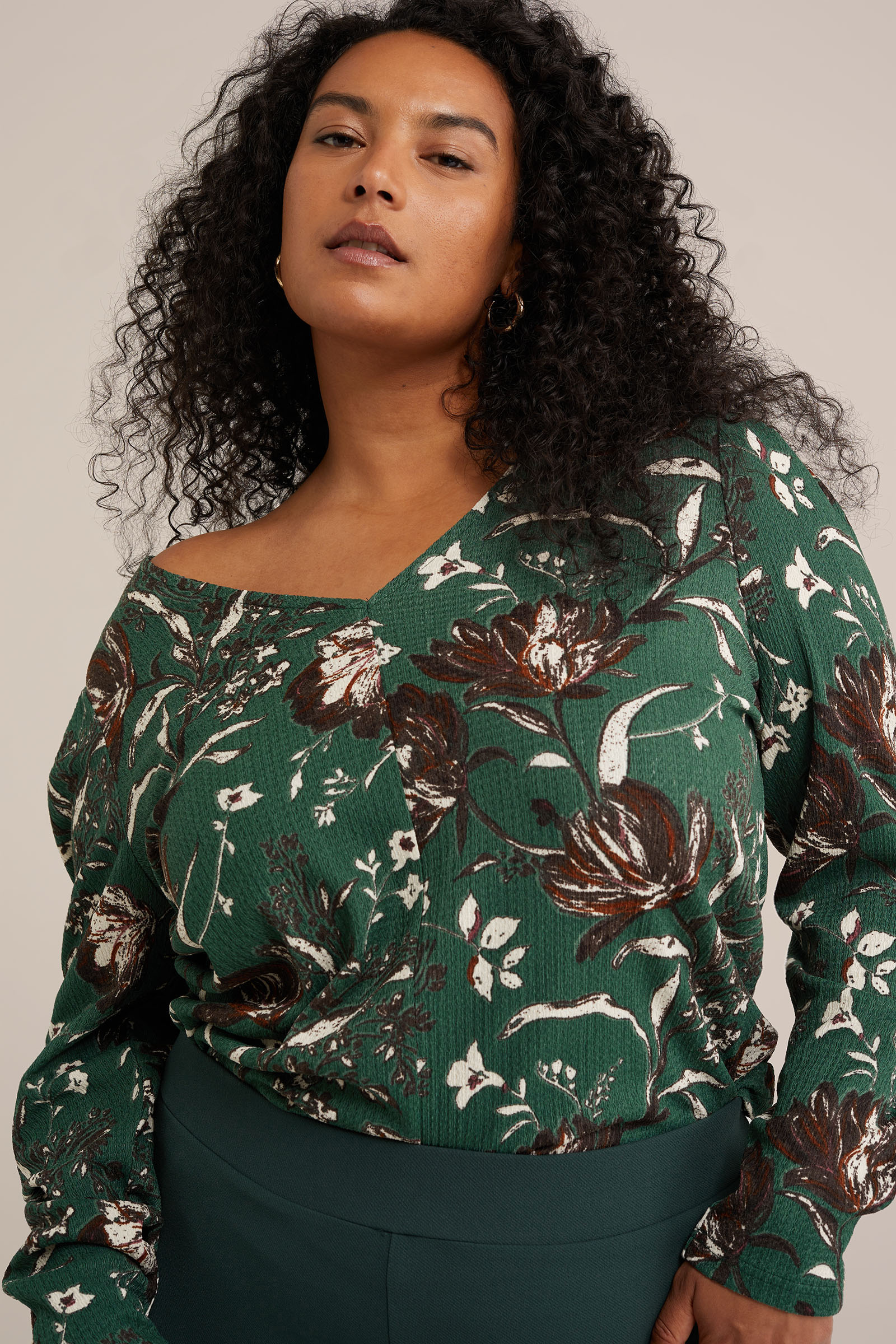 T-shirt met structuur - Curve WE Fashion Donkergroen