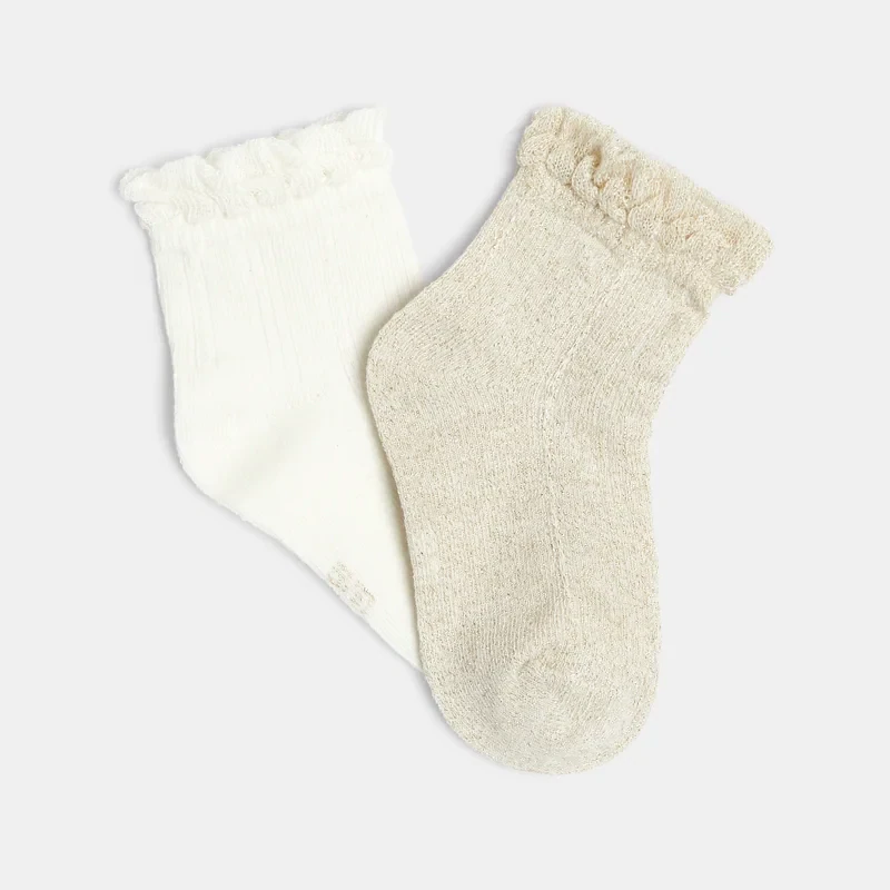 Chaussettes fantaisie à volants (lot de 2) jaunes bébé fille Jaune