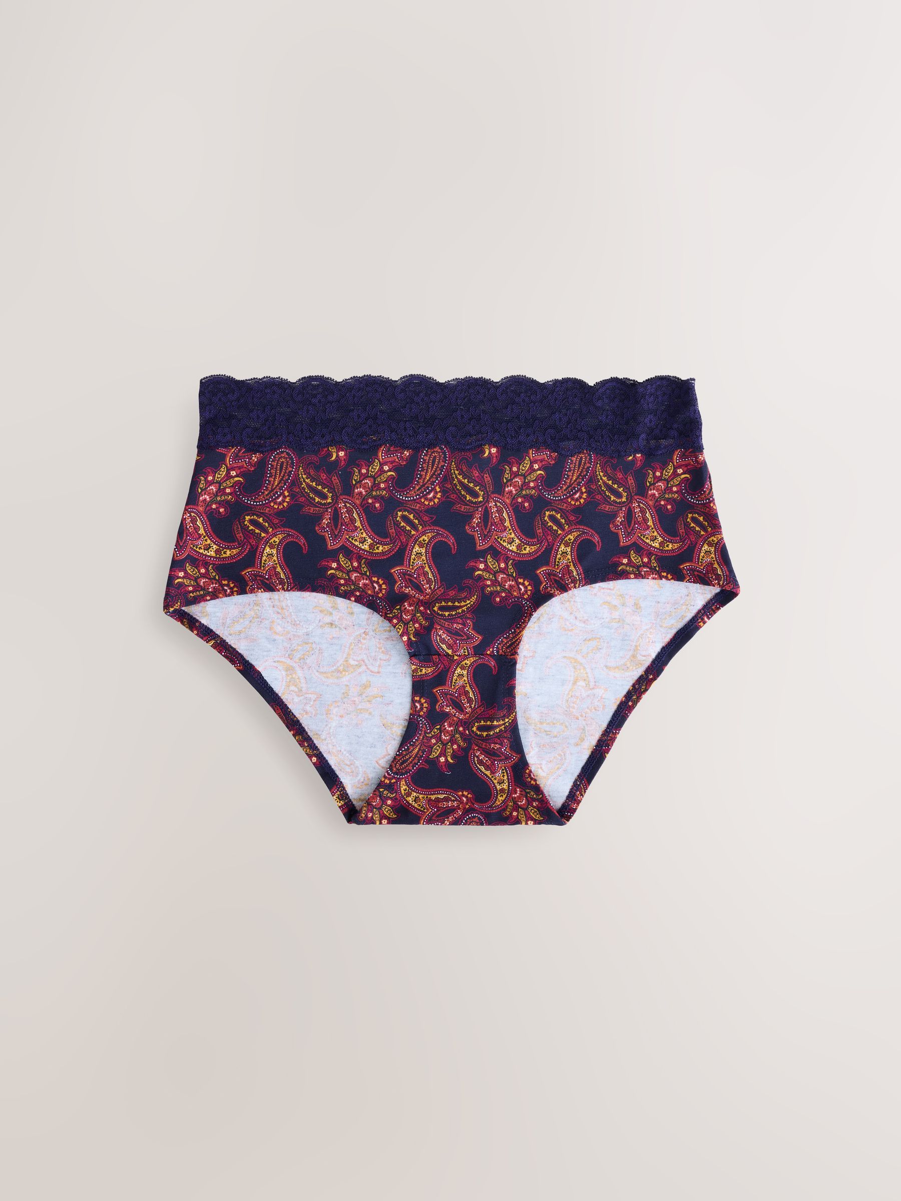 Marineblauw met paisleymotief - Katoenen kanten slipjes 4 stuks
