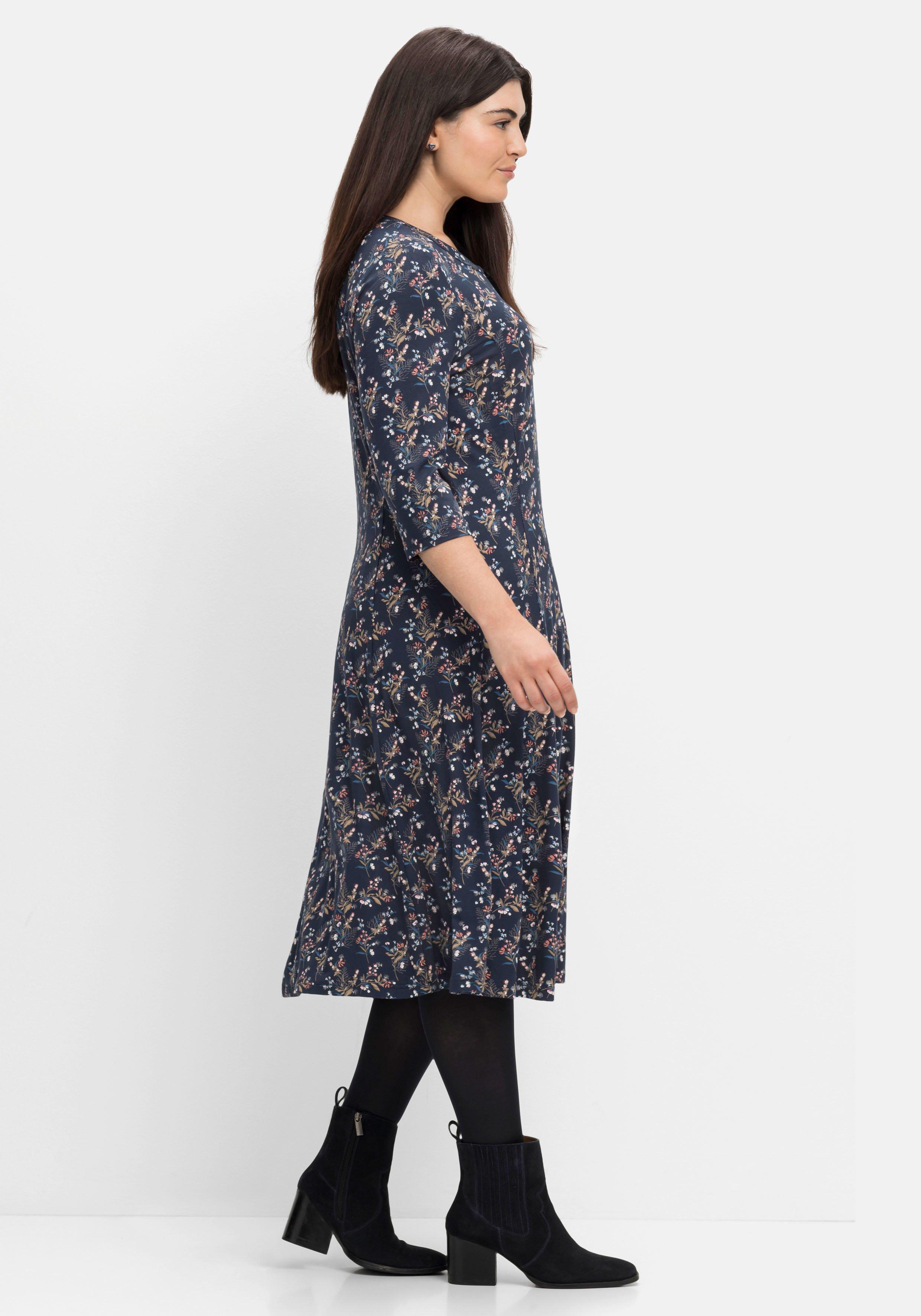 Jerseykleid in Midilänge, mit Blumendruck