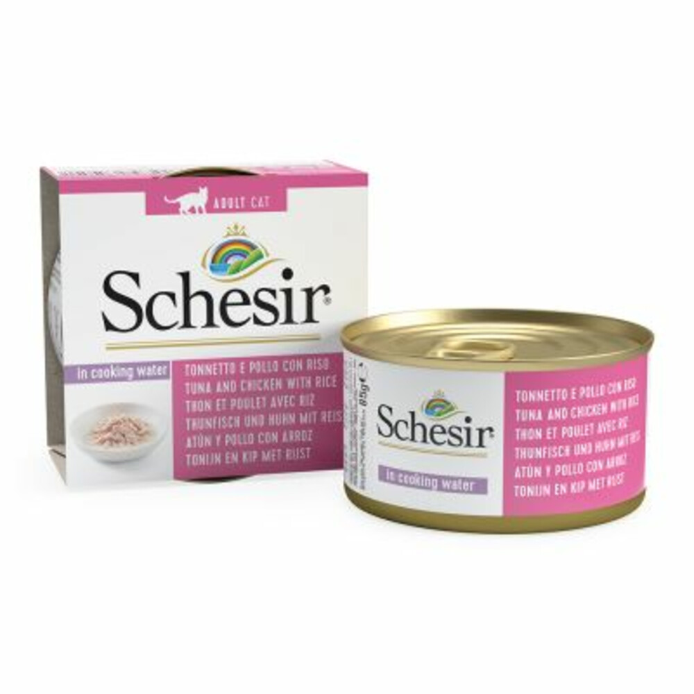 14x Schesir Kattenvoer Gekookte Tonijn en Kip met Rijst85 gr