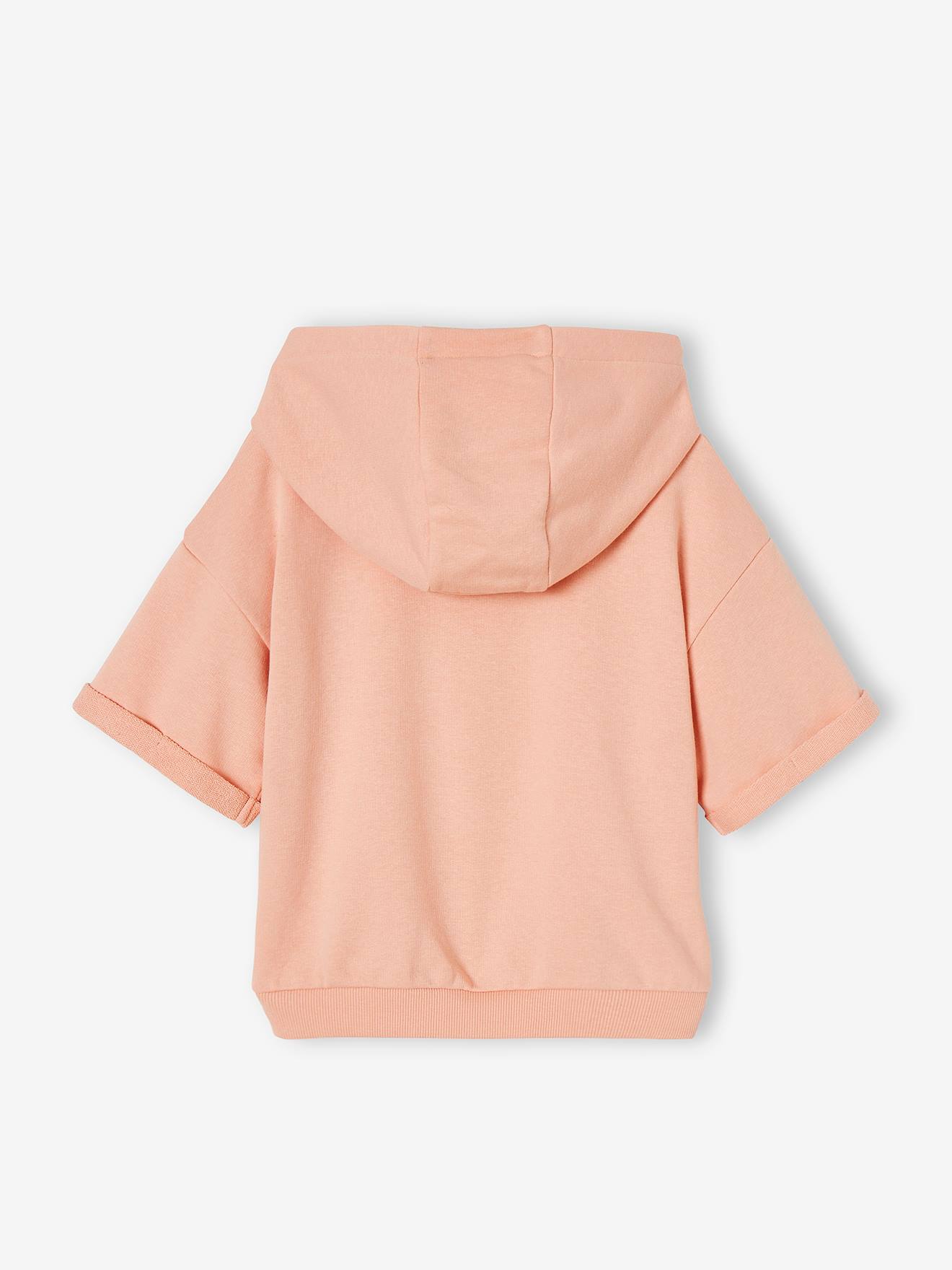 Blusa de moletom esportiva de manga curta cor damasco para meninas