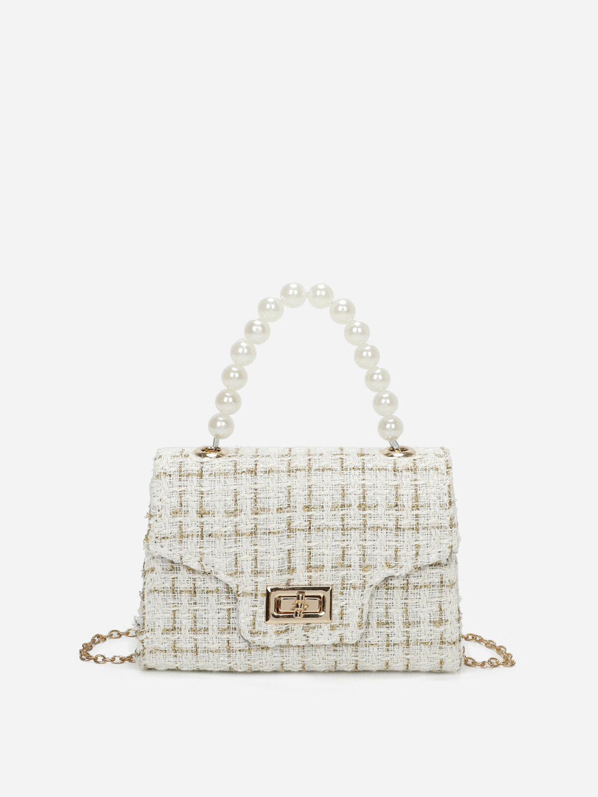 Petit sac en tweed à perles- Blanc