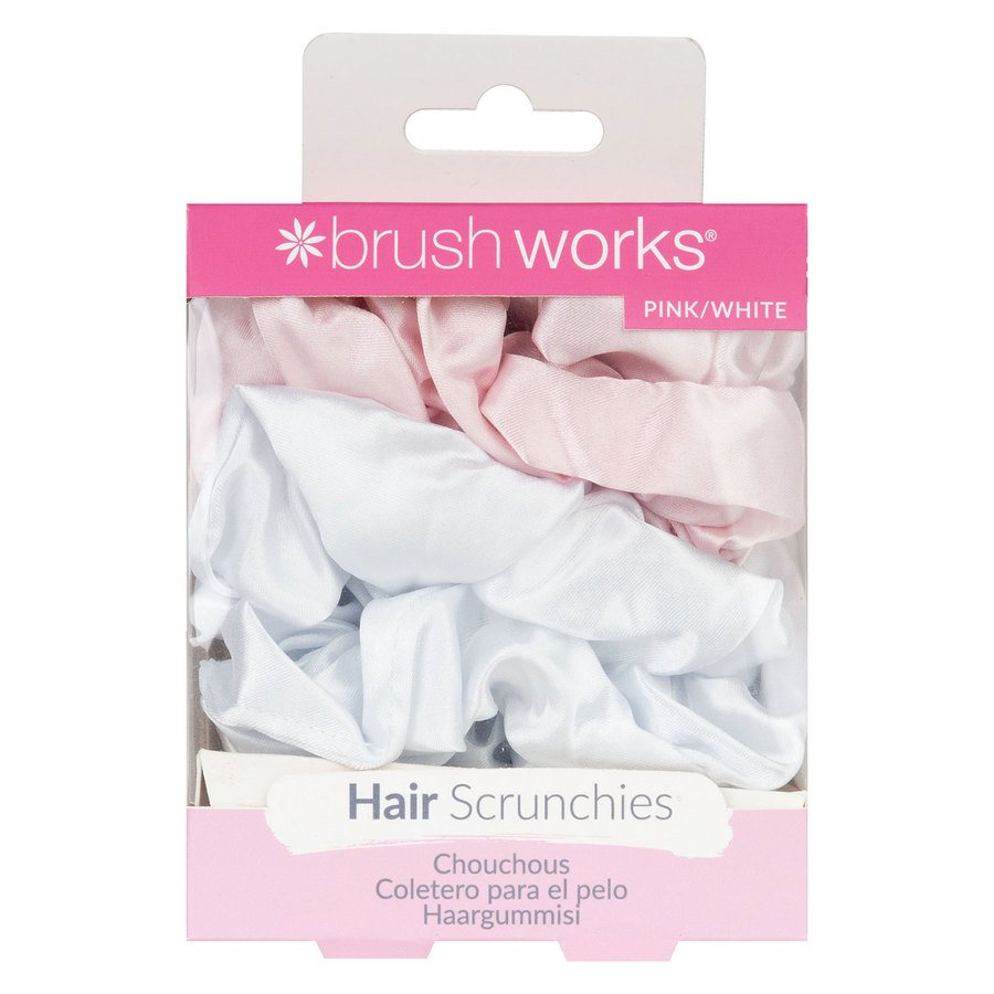 Brushworks Pink & White Satin Scrunchies 4pcs