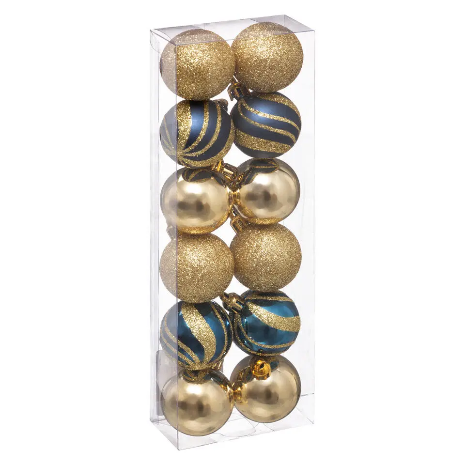 Atmosphera Kerstballen - 12st - kunststof - goud-blauw - 4cm