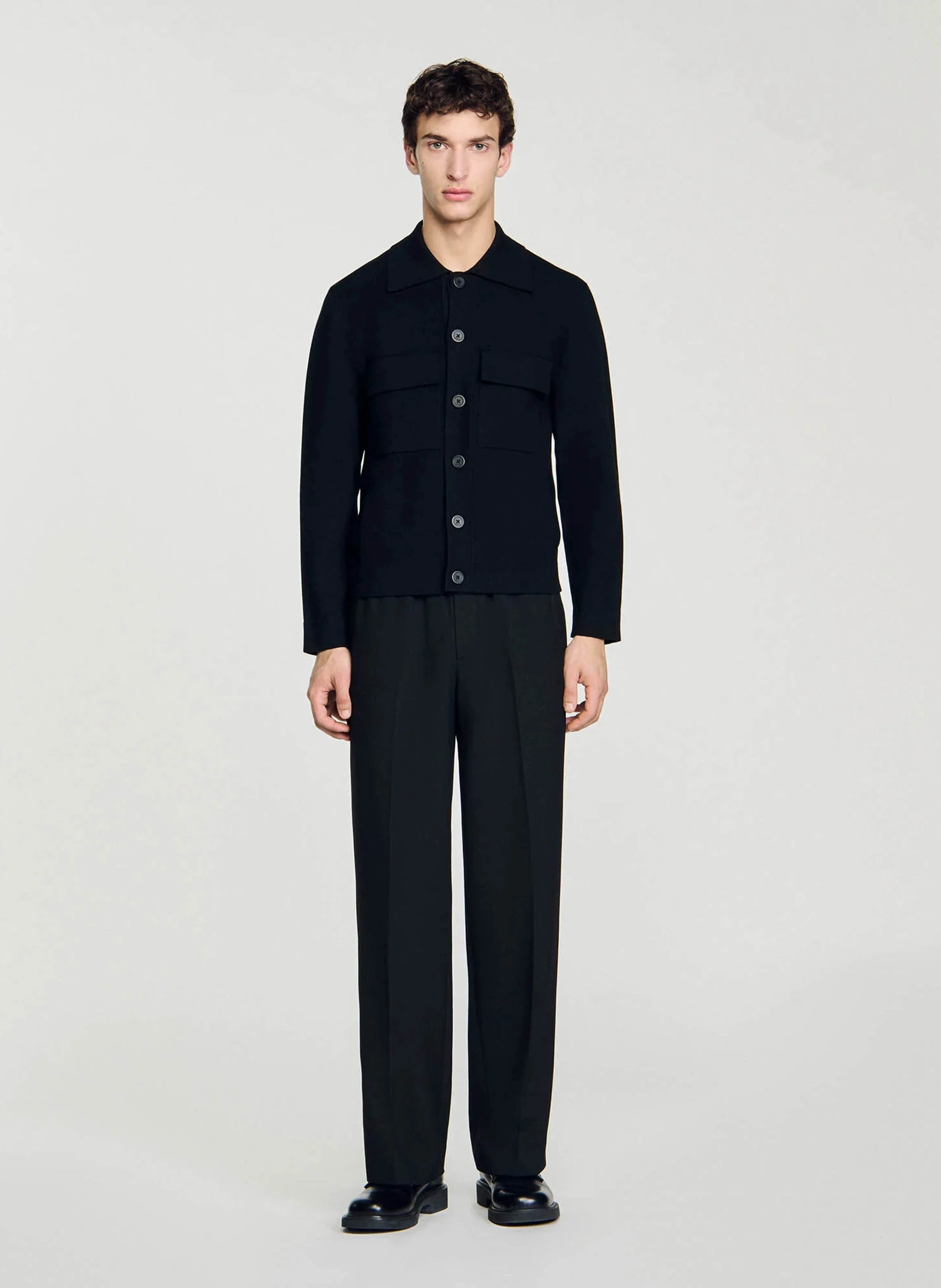 Blouson droit en maille| Noir