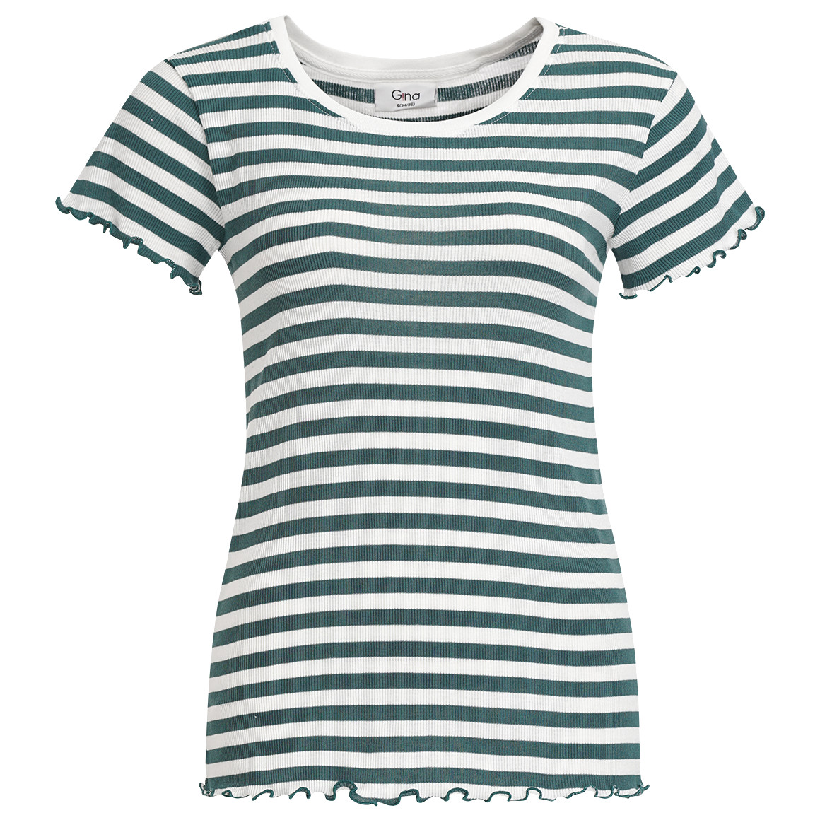 Gina Damen T-Shirt mit Streifen dunkelgrün / weiss