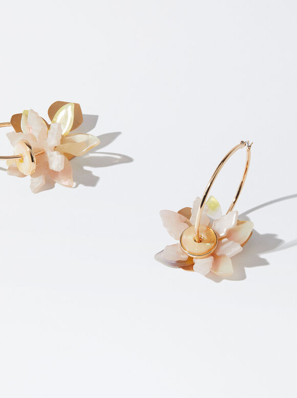 Brincos de argola com flores - Multicoloridos