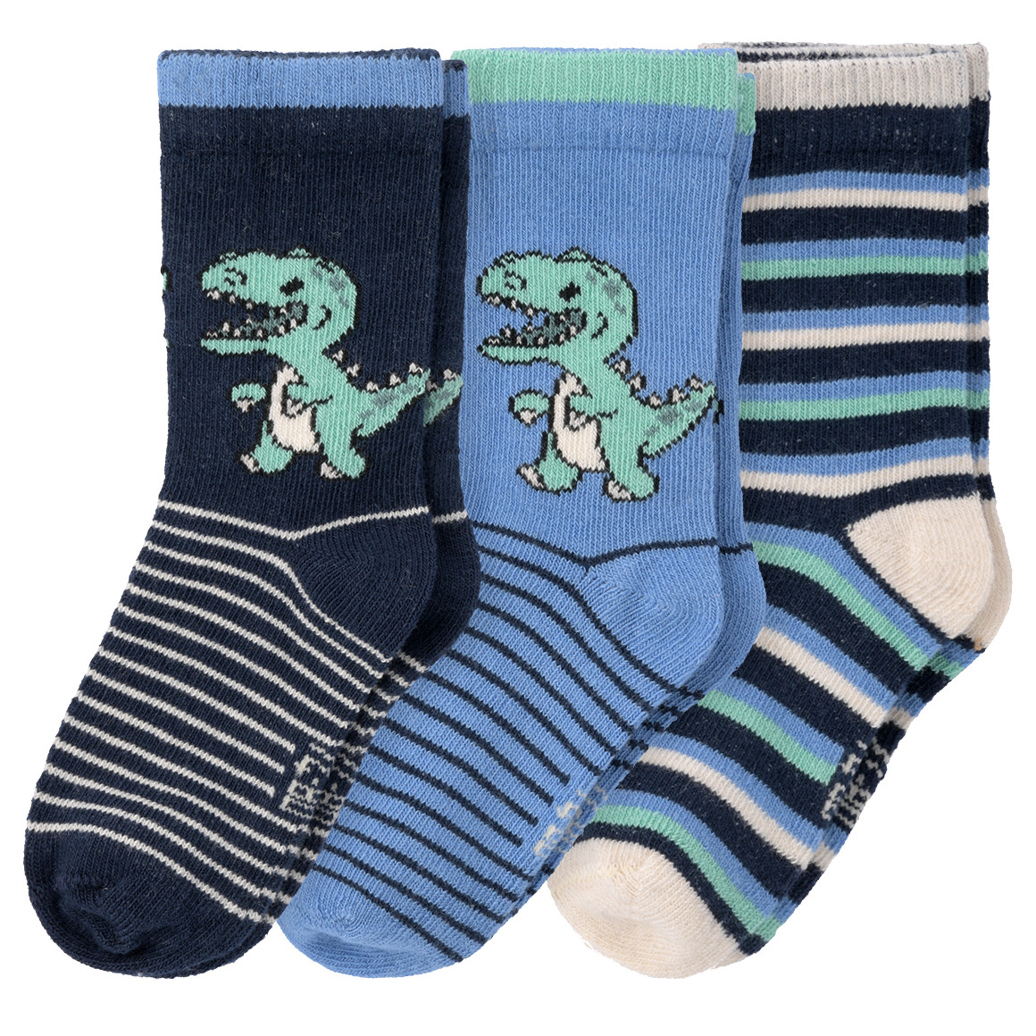 Topomini 3 Paar Baby Socken mit Dino-Motiven dunkelblau / blau