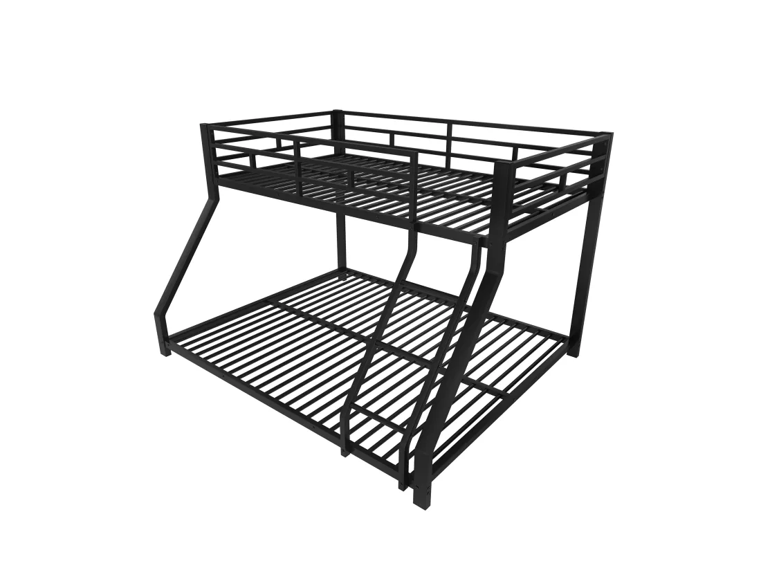 Lit superposé 90x200 + 140x200 cm - avec barrières - avec échelle de sécurité - métal - noir (sans matelas)