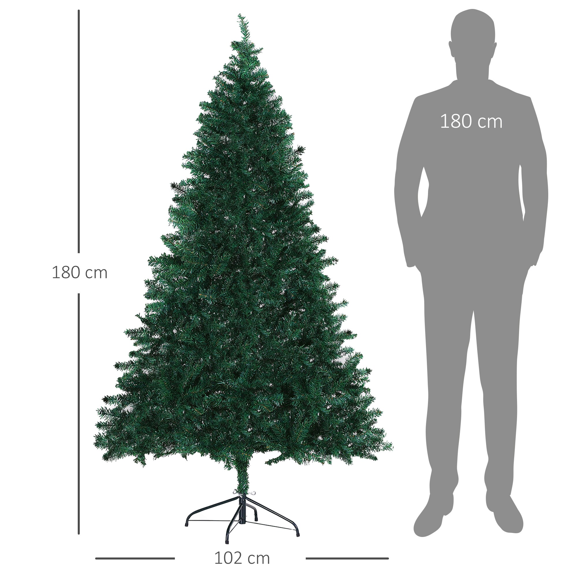 HOMCOM Künstlicher Weihnachtsbaum mit 1000 Spitzen und Standfuß grün 102 x 180 cm (ØxH)