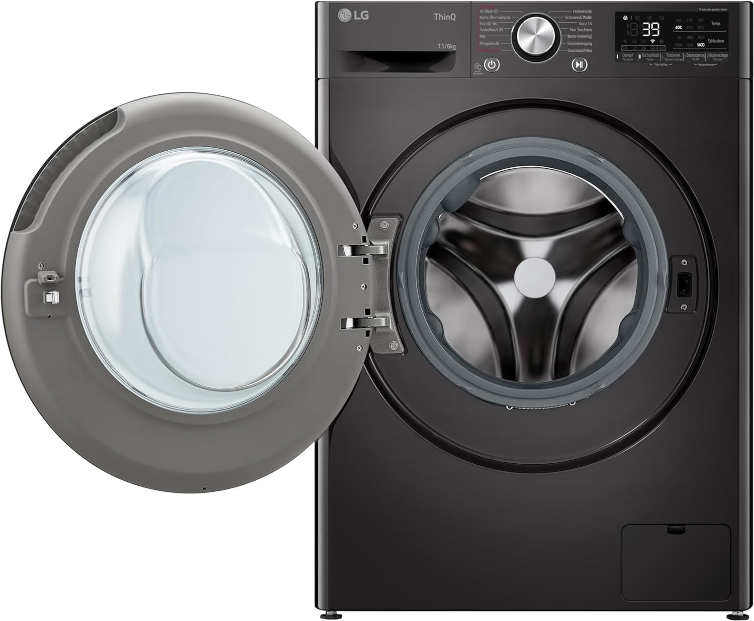 LG W4WR70E6YB, Frontlader-Waschtrockner 11-6 kg, Klasse A/D, 60x62x85 cm, Wi-Fi, AI Direct Drive, Tiefenreinigung mit Dampf, TurboWash 360, Große Kapazität, Außentür aus gehärtetem Glas, Schwarz