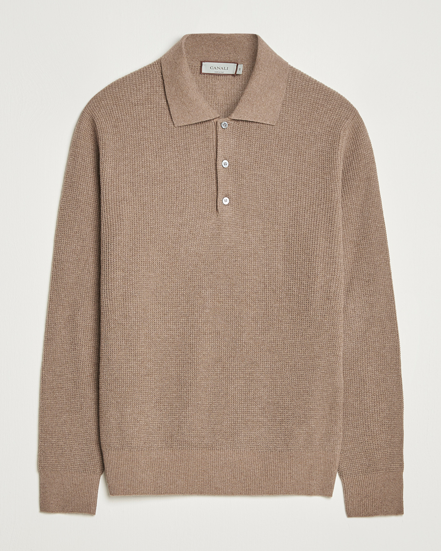 Canali Wool/Cashmere Long Sleeve Polo Brown
