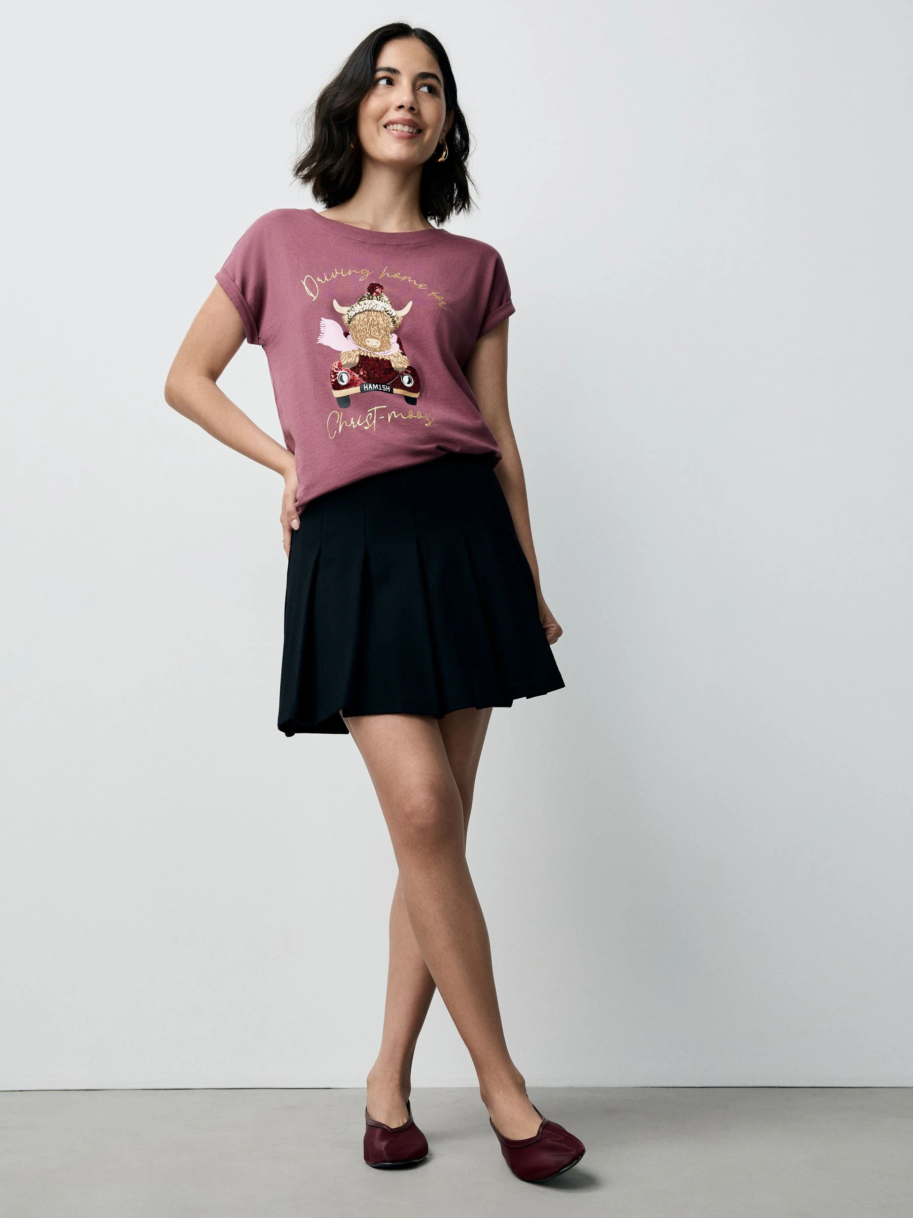 Roze Kerstmis Hamish - T-shirt met kapmouwtjes