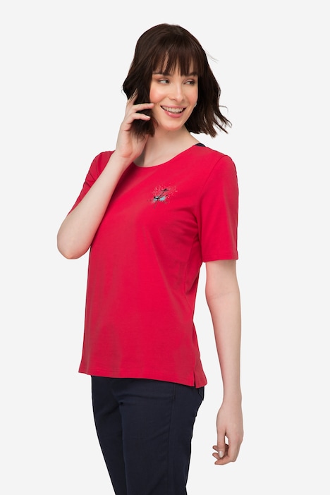 T-Shirt, U-Boot-Ausschnitt mit seitlichen Einsätzen, Halbarm