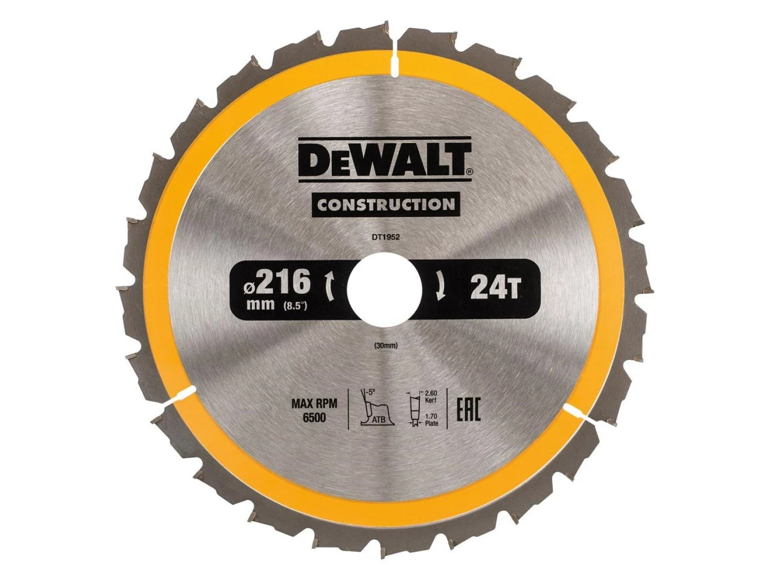 DeWALT DT1952 Cirkelzaagblad - 216 x 30 x 24T - Hout (Met nagels)