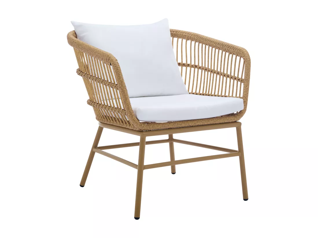 Salon de jardin en résine tressée : 1 canapé 2 places, 2 fauteuils et 1 table basse - Naturel clair - LOUSINI de MYLIA
