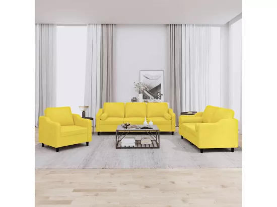 Ensemble de canapés 3 pièces avec coussins jaune clair tissu
