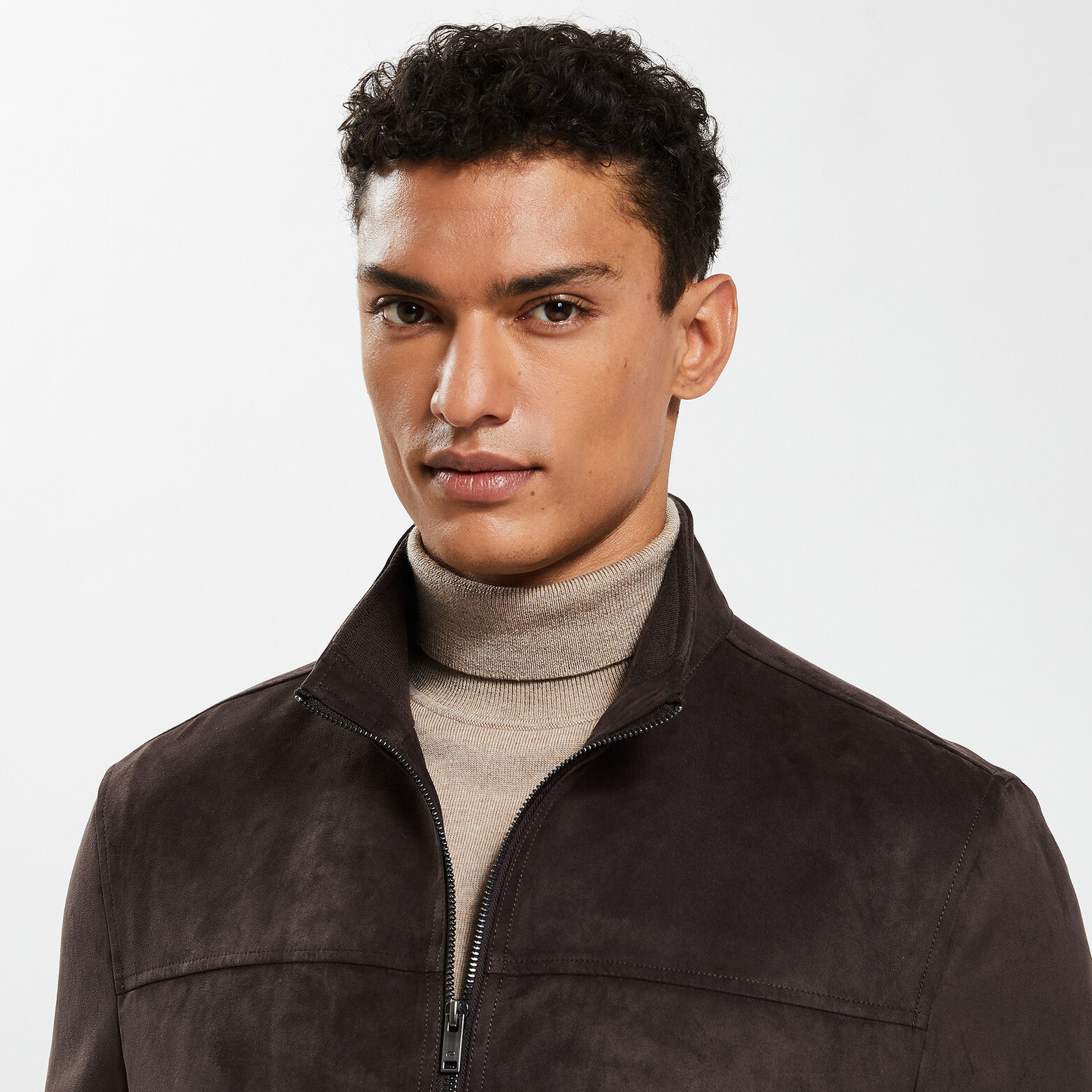 Blouson col montant aspect velours Marron