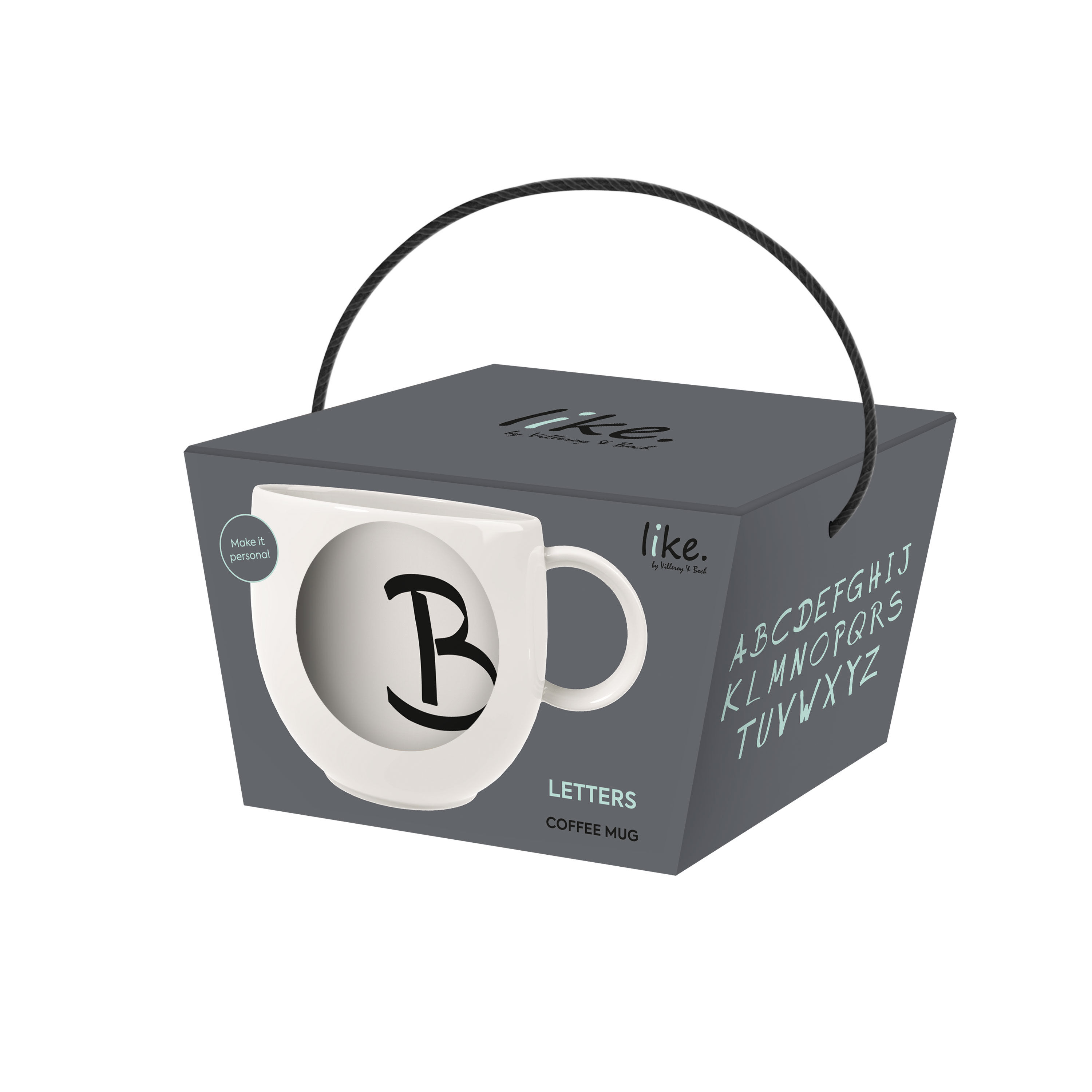 Letters Mug White, 9.9 oz, Premium Porcelain