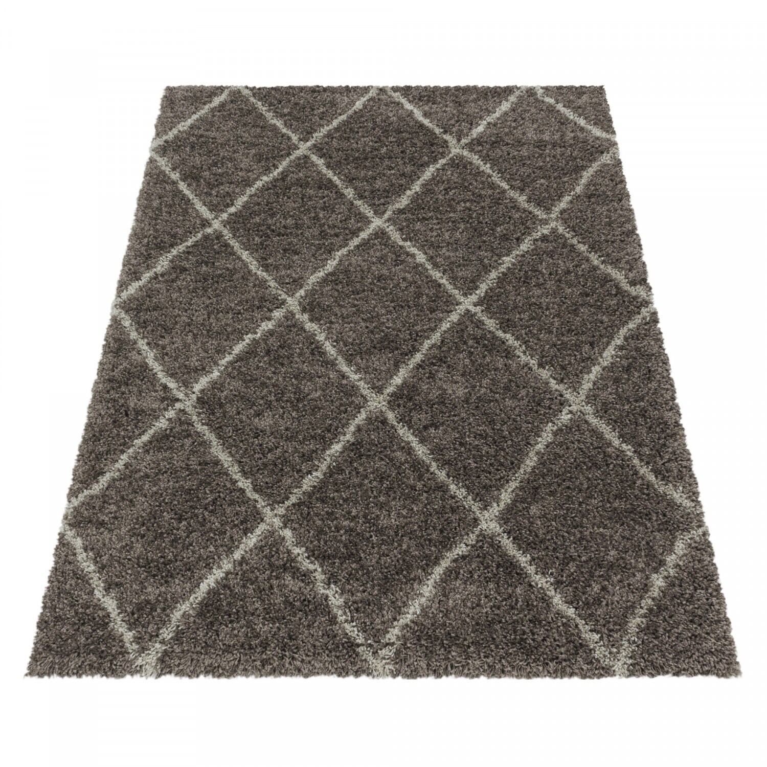 Moderner Hochflor Teppich, Skandinavischer Stil mit Rautenmuster, Shaggy Teppich