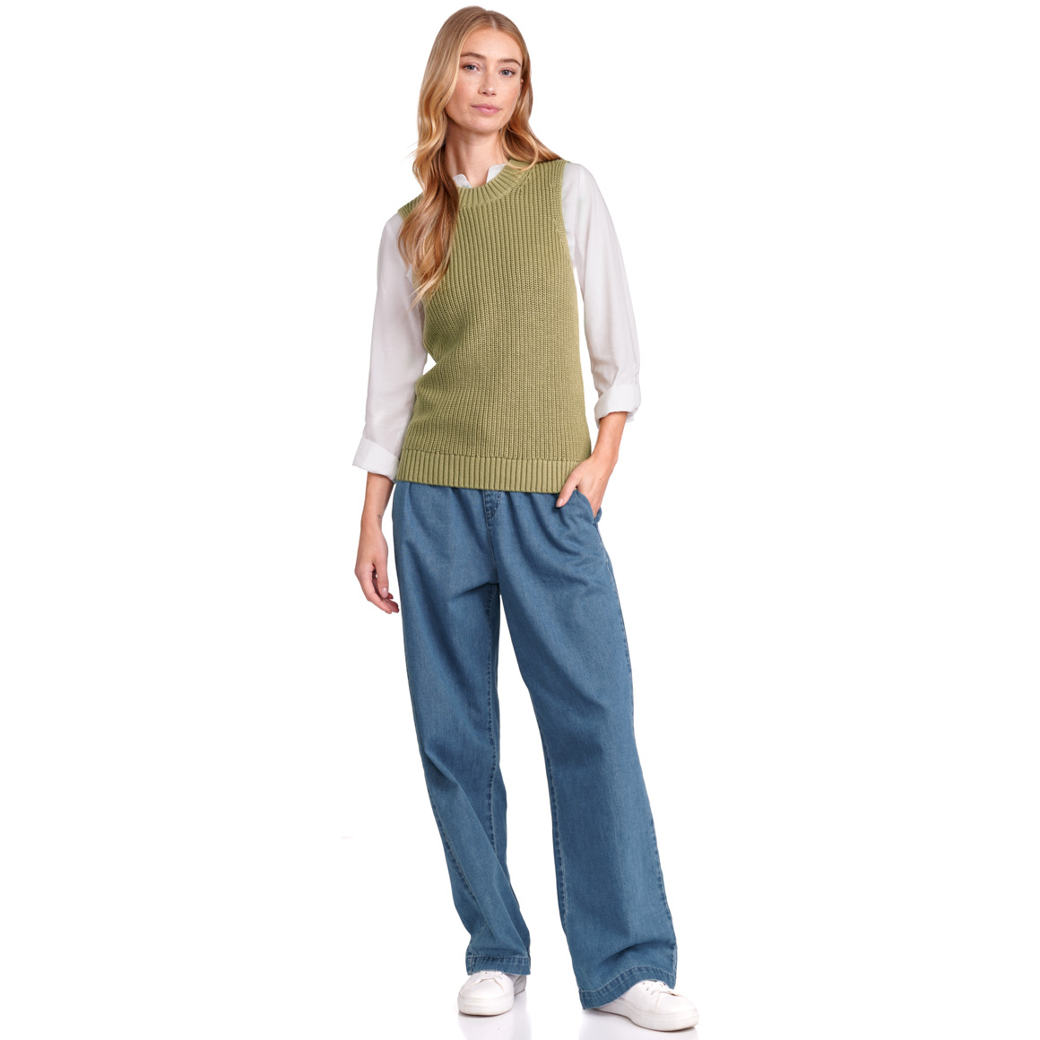 Jonas Nielsen Damen Strickpullunder im Basic-Look oliv