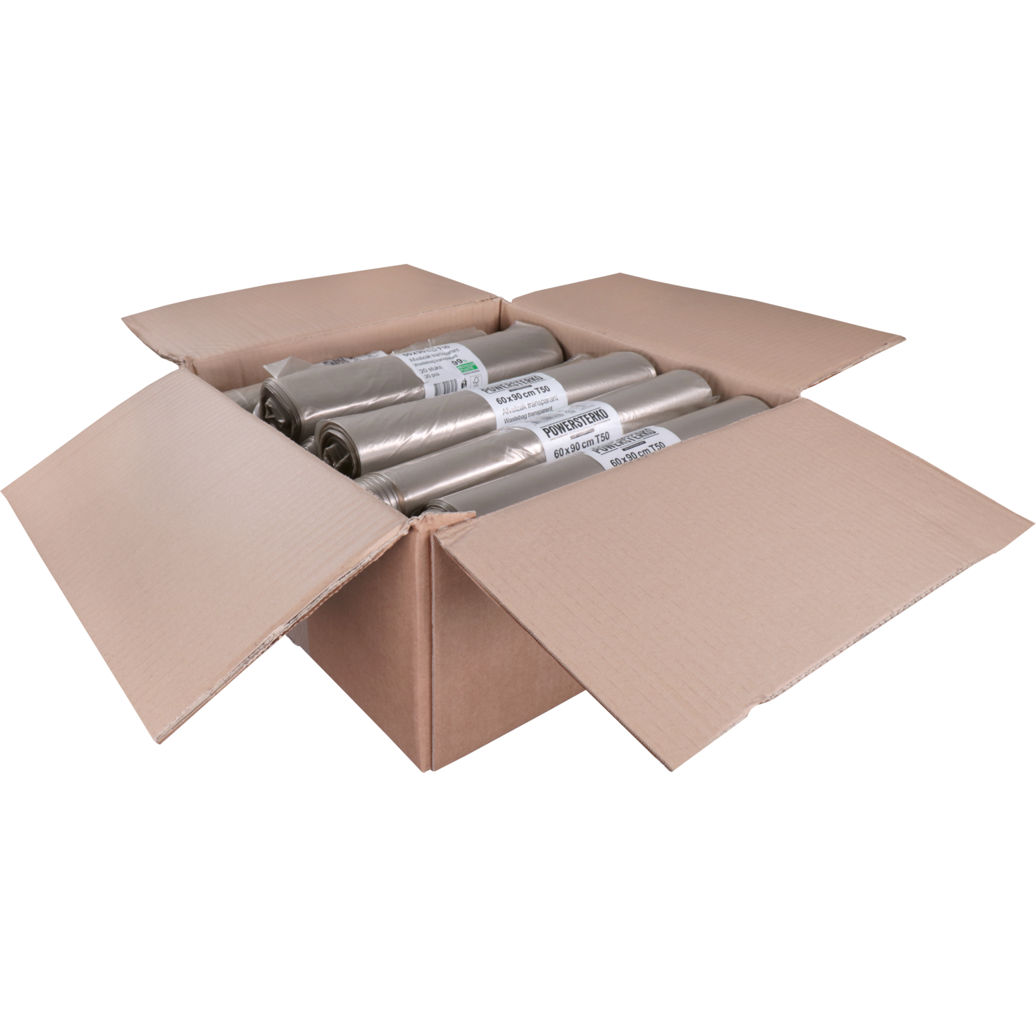 PowerSterko Afvalzak, Gerecycled LDPE, 60x90cm, T50, transparant