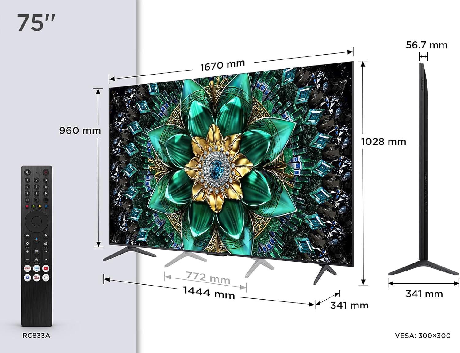 TCL 50Q6C QD-Mini LED TV, 4K HDR Premium 1000nits, Smart TV alimenté par Google (Dolby Vision IQ et Atmos, système Audio Onkyo 2.1, Motion Clarity Pro 144Hz, Game Master, contrôle Vocal Mains Libres) [Classe énergétique E]