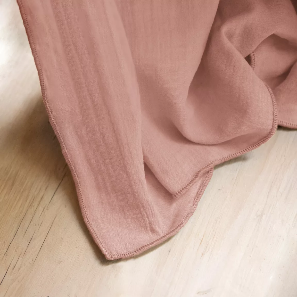 Nappe rectangulaire gaze de coton (150 x 350 cm) Gaïa Rose pêche
