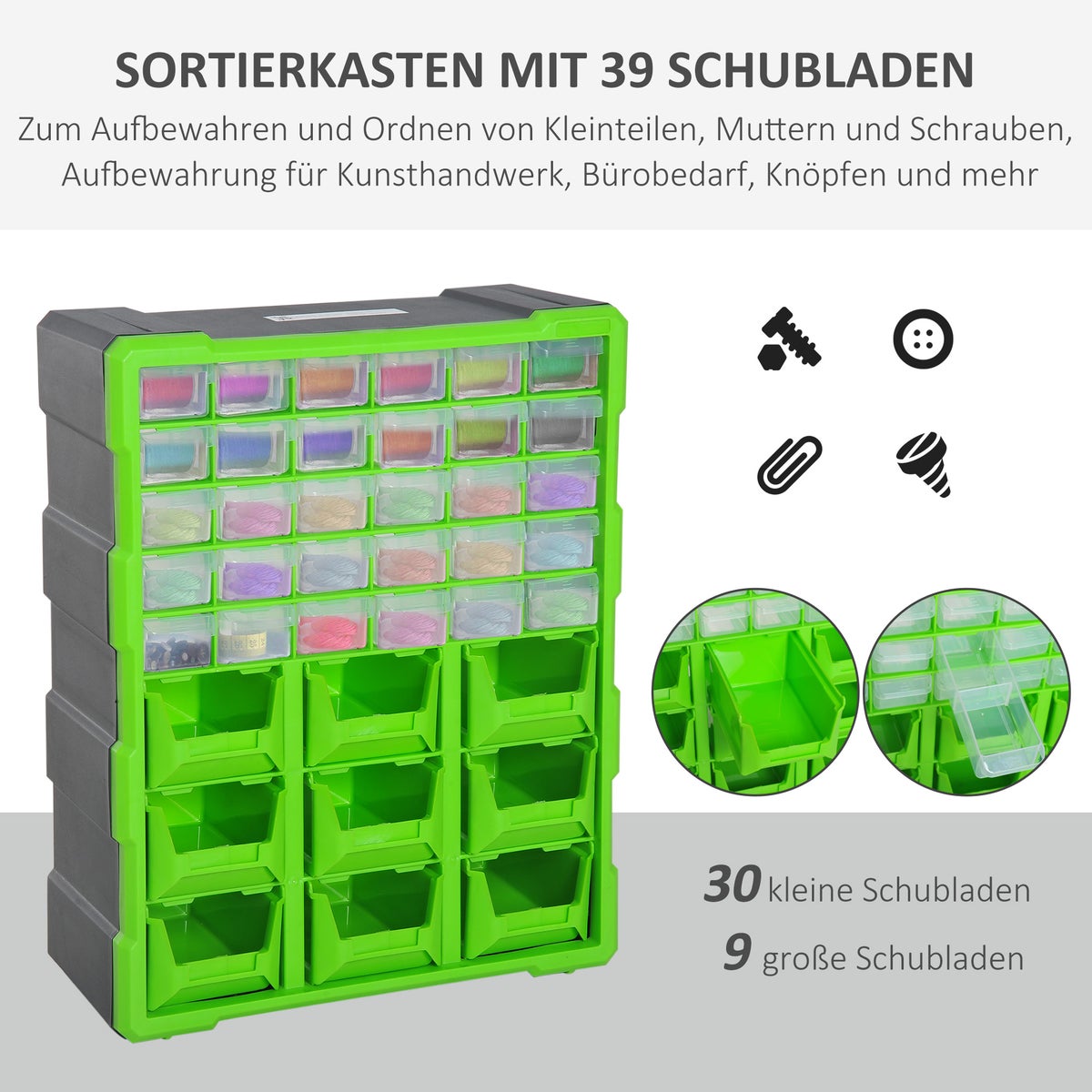 DURHAND sorteerdoos, L38 x B16 x H47,5 cm, PP, groen