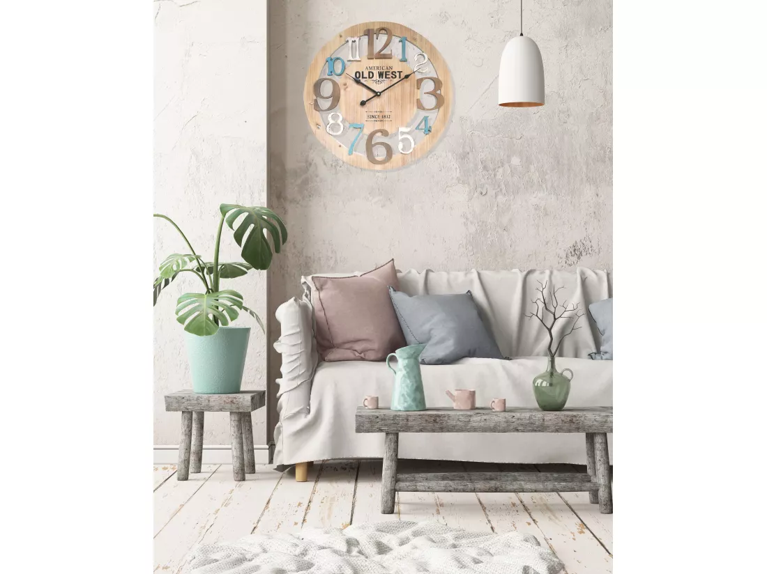 Horloge Murale Bois Bleu Blanc Design Urban 50x50x4,5