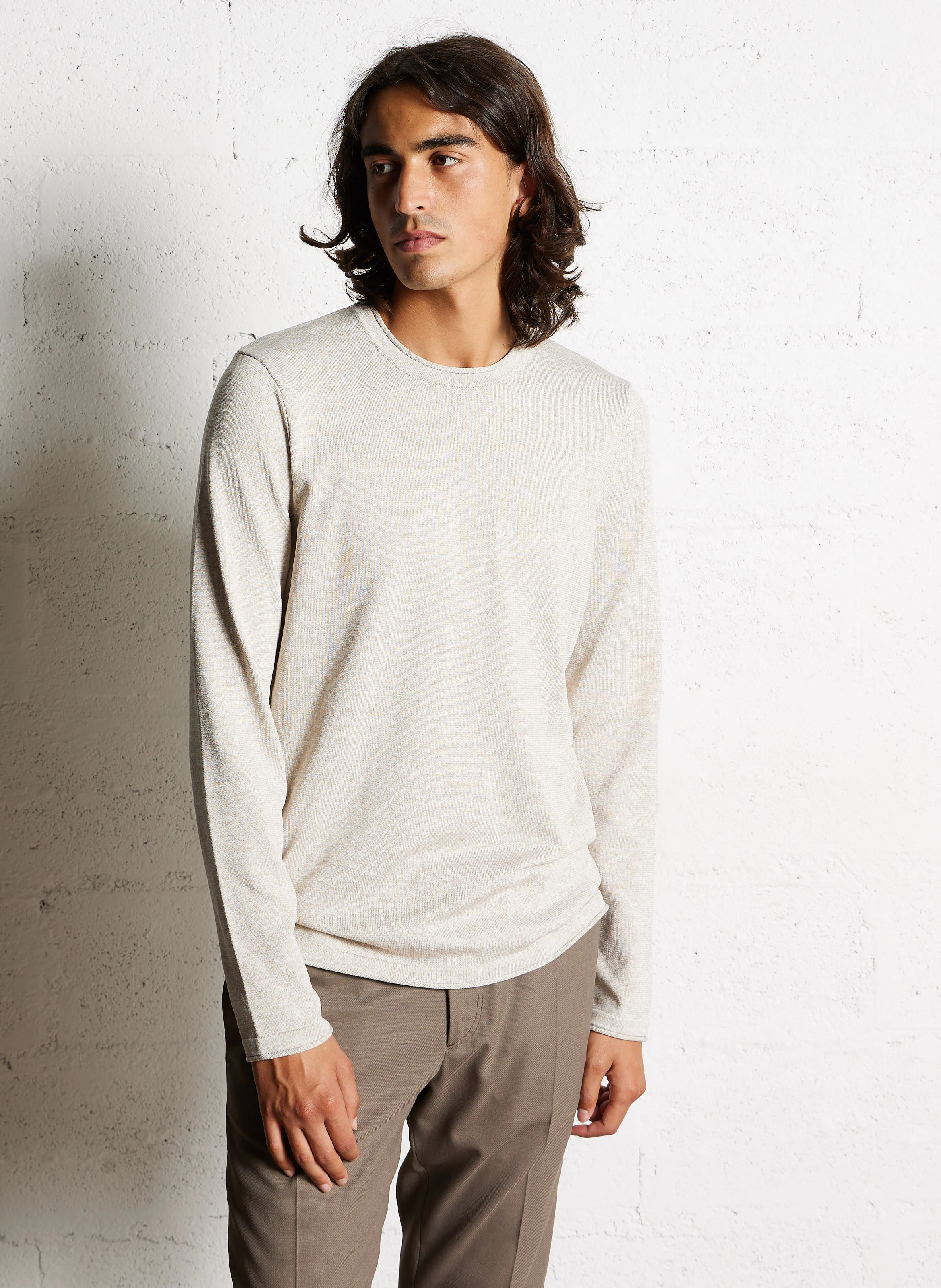 Pull droit col rond chiné | Beige