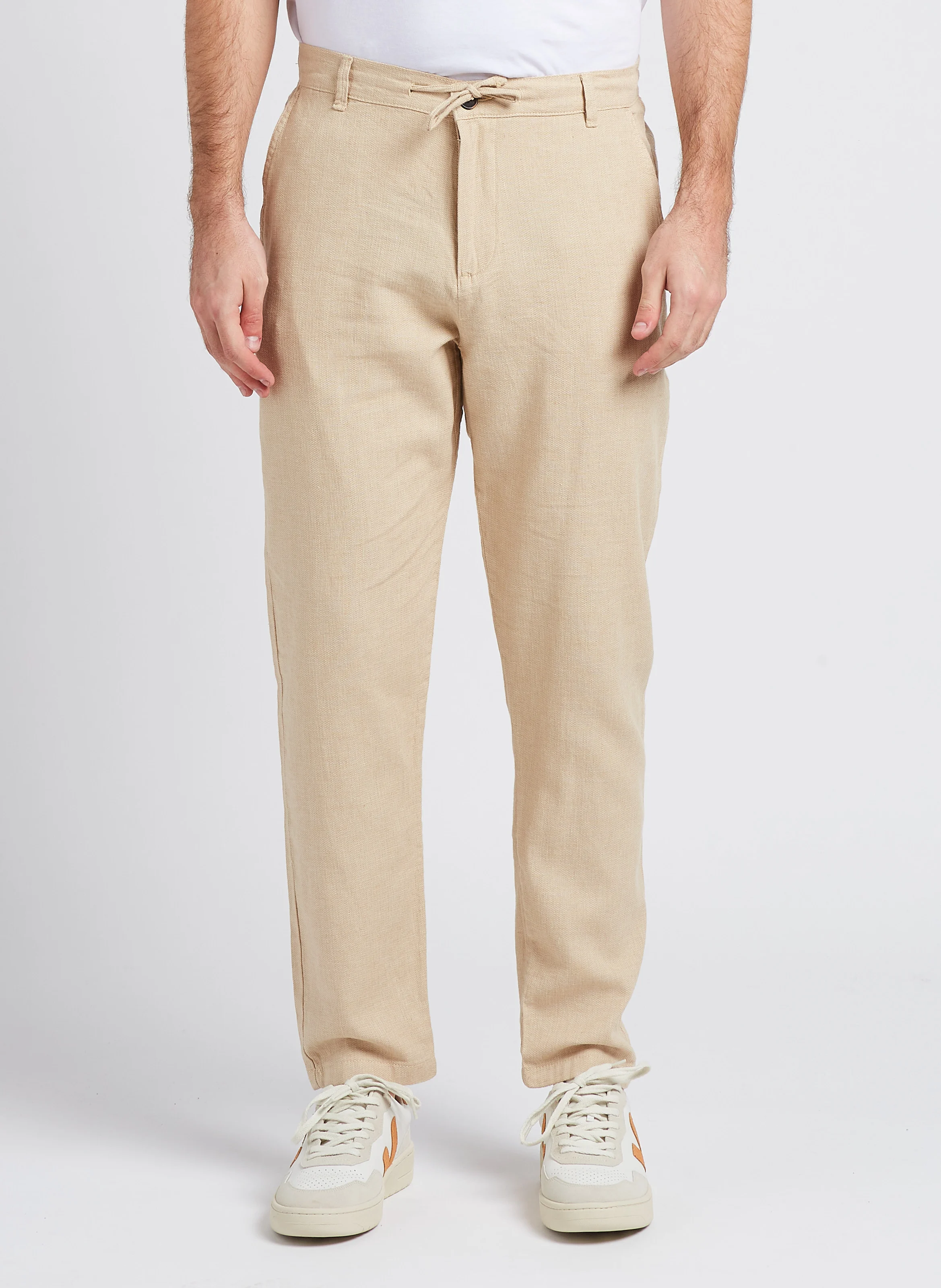 Pantalon droit en coton bio mélangé| Beige