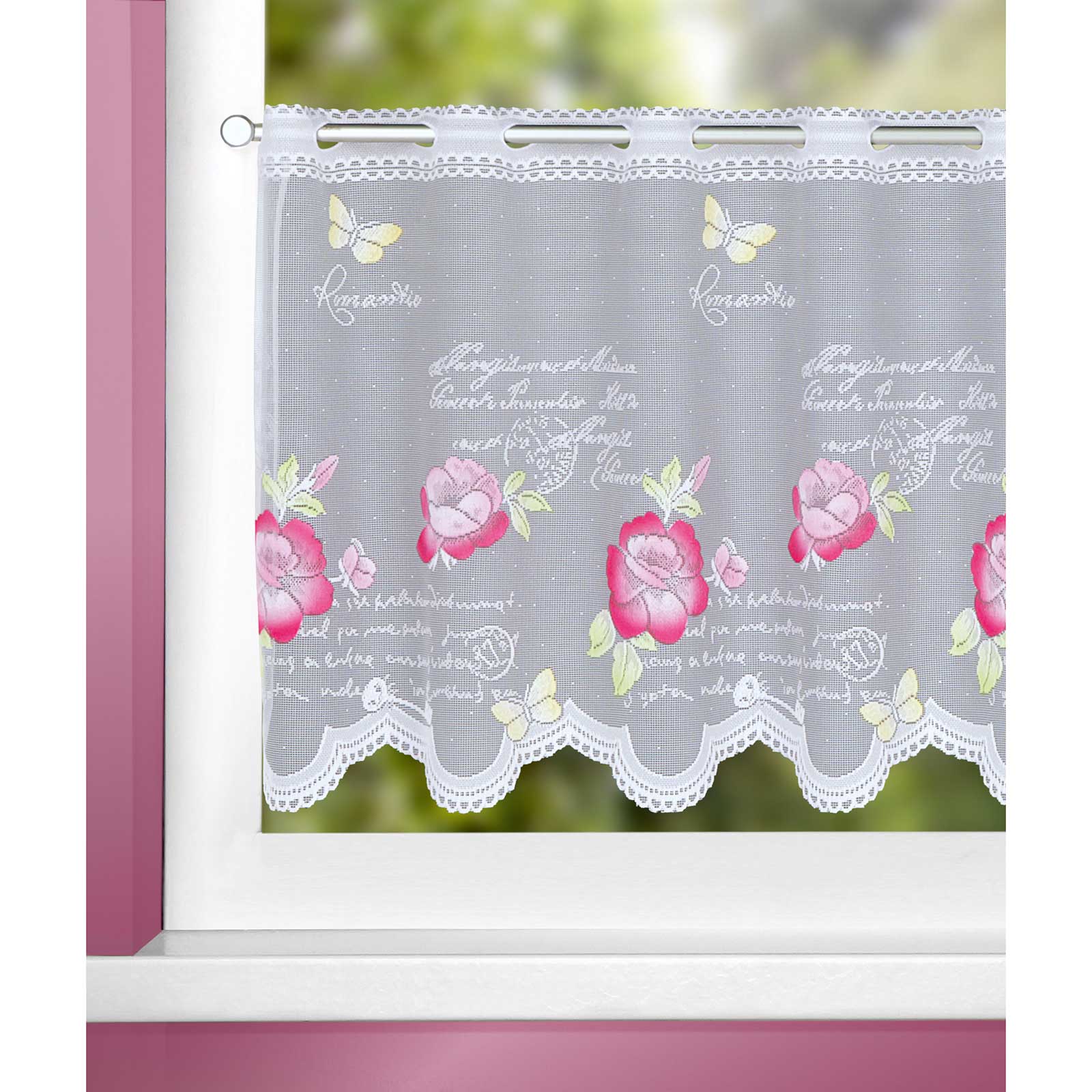 Jacq-Lamellenpanneau - Rosen - weiß-pink-grün - 140x45 cm