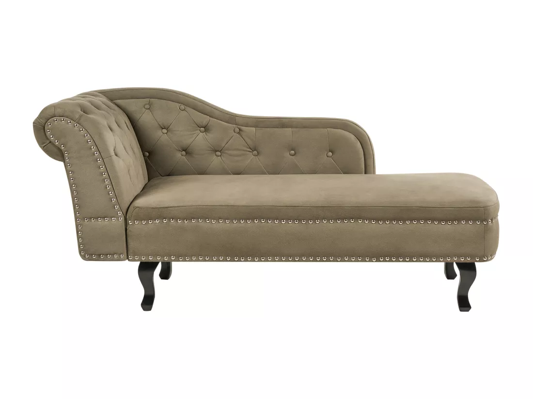 Chaise longue en velours côté droite vert olive NIMES
