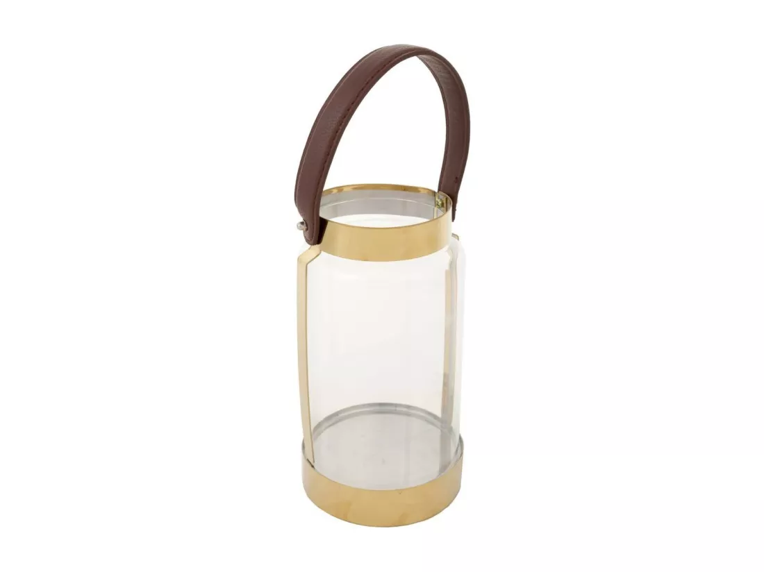 Lanterne en acier inoxydable et cristal doré 12,5x12,5x23h