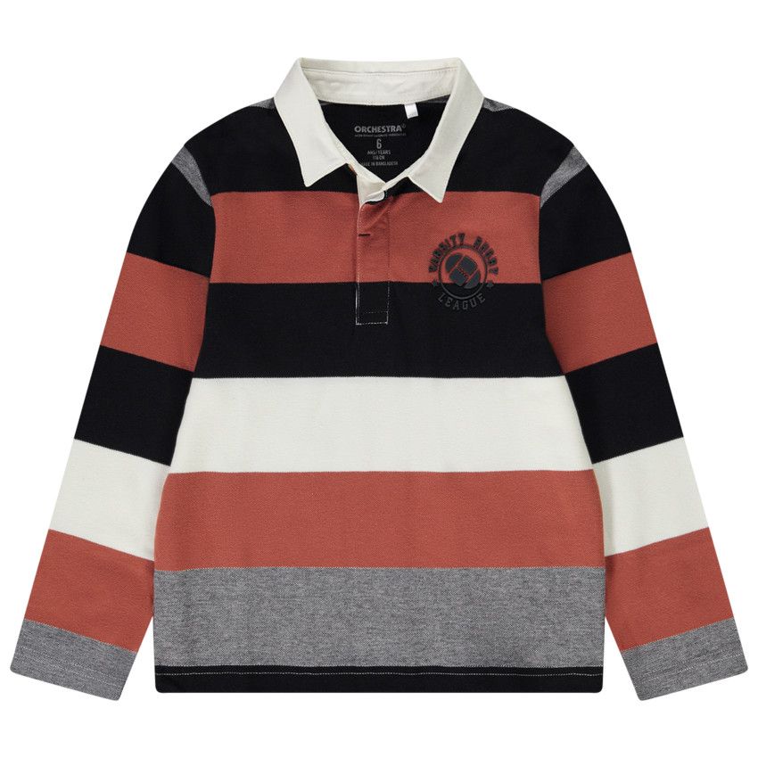 Polo manches longues effet color block pour garçon - Corail