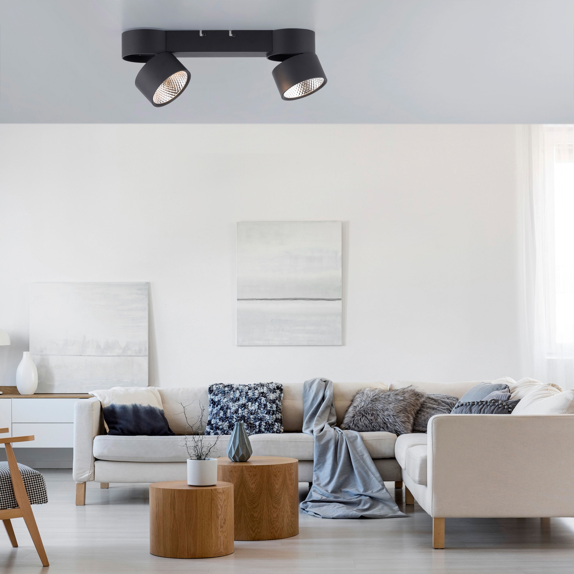 Paul Neuhaus LED Deckenlampe mit 2 Spots PURE-NOLA 49 cm schwarz