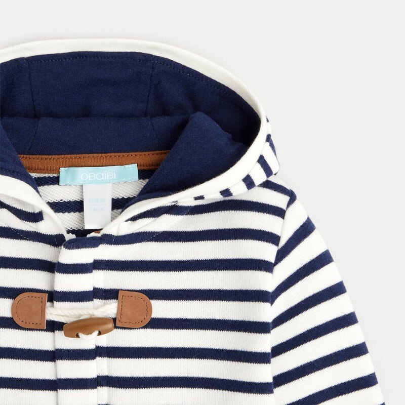 Sweat molleton rayé zippé à capuche bleu bébé garçon Bleu