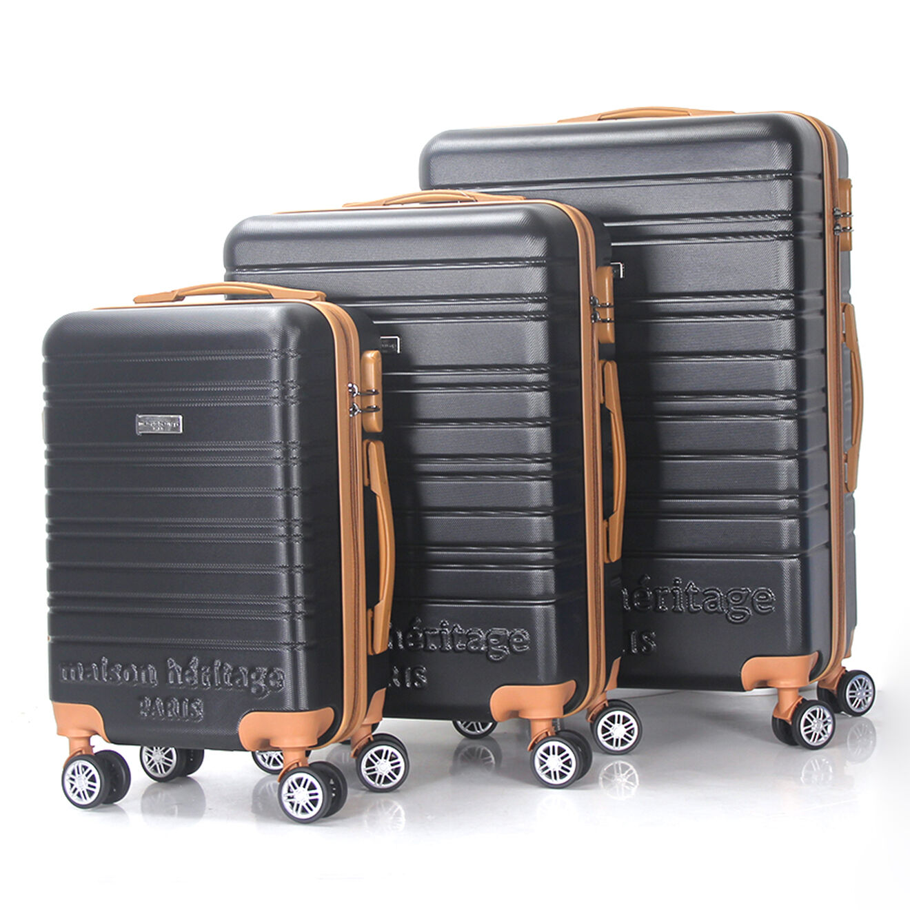 Maison Héritage 3 Valises 4 roues doubles Madeleine 50/60/70 cm noires