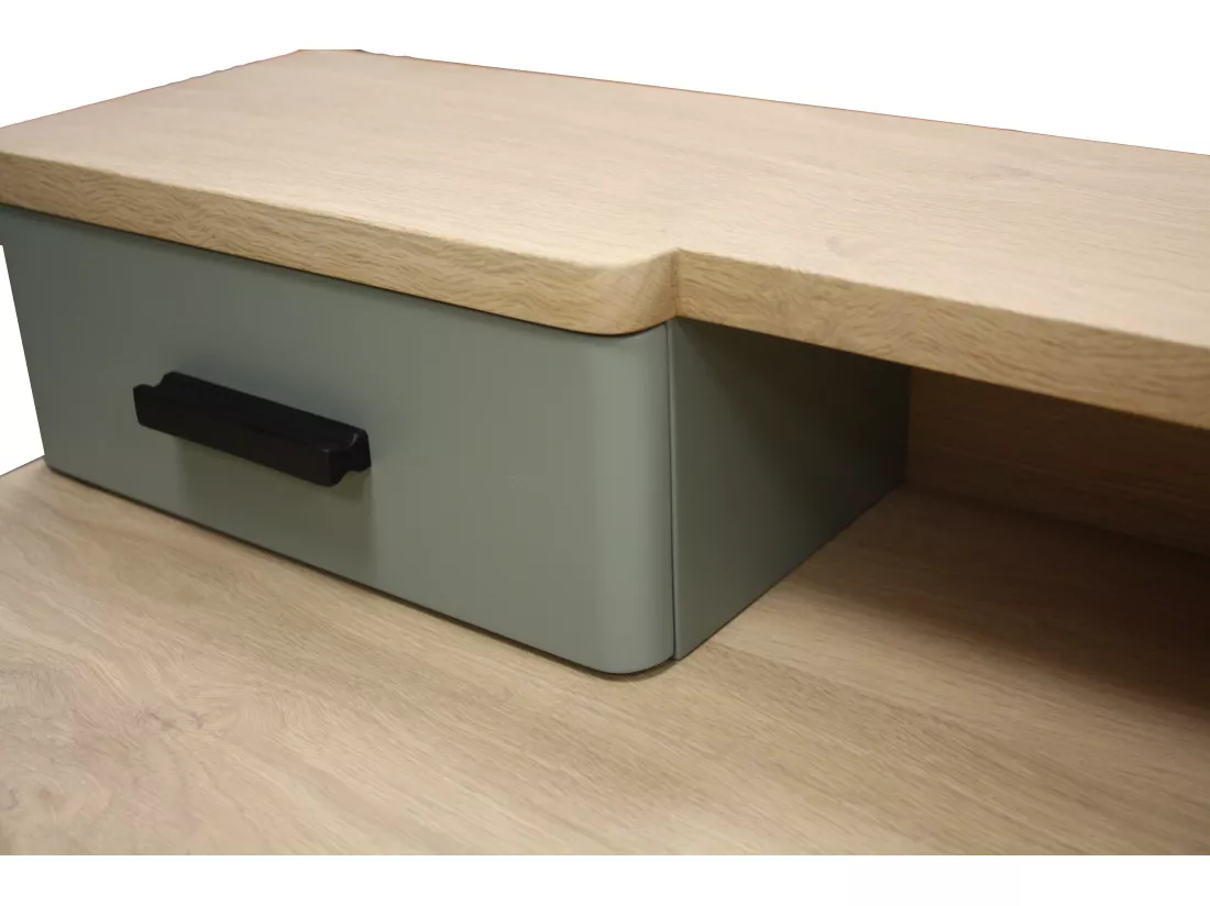 Bureau chêne blanchi massif et laqué, 4 tiroirs - 120L x 50P