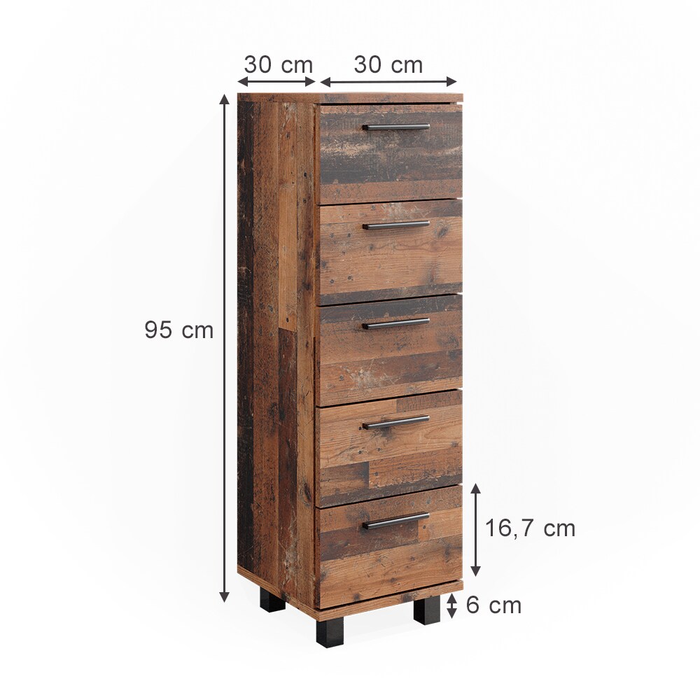 Vicco Midischrank Badschrank Badezimmermöbel Ilias Old Style modern 30x95 cm Badezimmer Schrank Badkommode Badmöbel Schrankschublade
