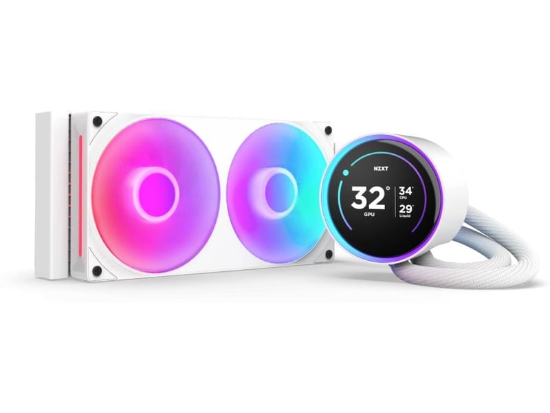 NZXT Wasserkühlung Kraken Elite 240 RGB Weiss Wasserkühler für Intel und AMD Prozessorsockel mit LCD-Display und leuchtenden, leisen RGB-Lüftern
