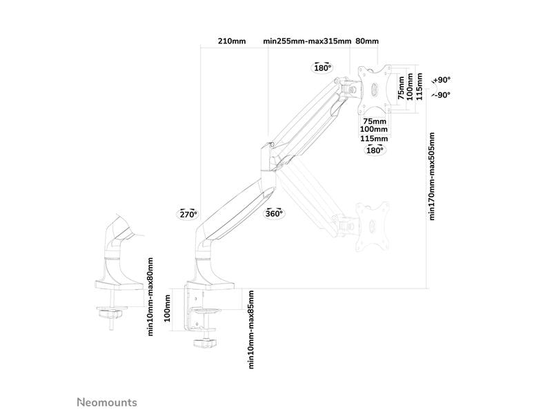 NEOMOUNTS Tischhalterung NM-D750 bis 9 kg – Schwarz Tischhalterung für Flachbildschirme bis 32